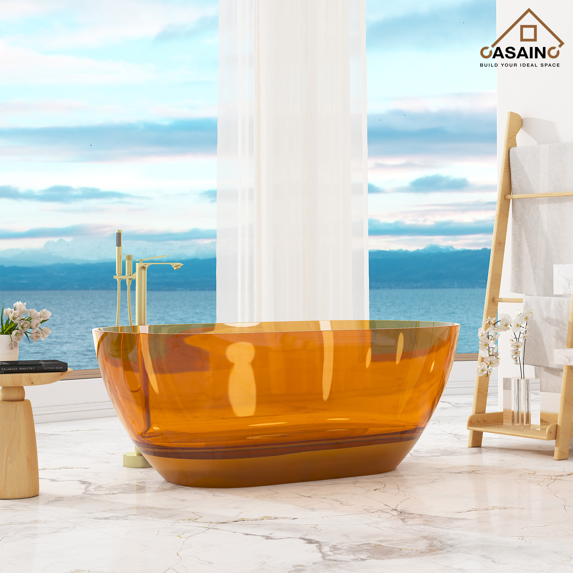 59"/69" Transparent Resin Freestanding Bathtub with Excellent Heat Retention