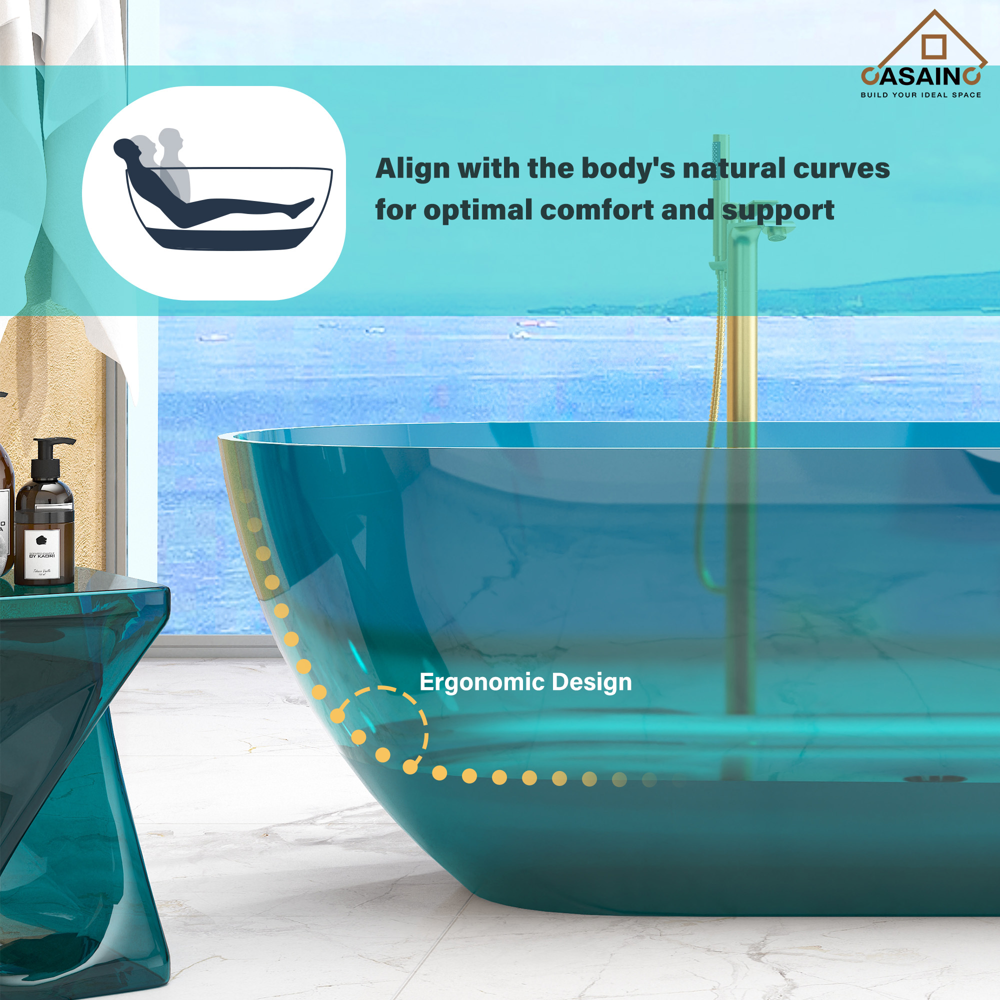 59"/69" Transparent Resin Freestanding Bathtub with Excellent Heat Retention