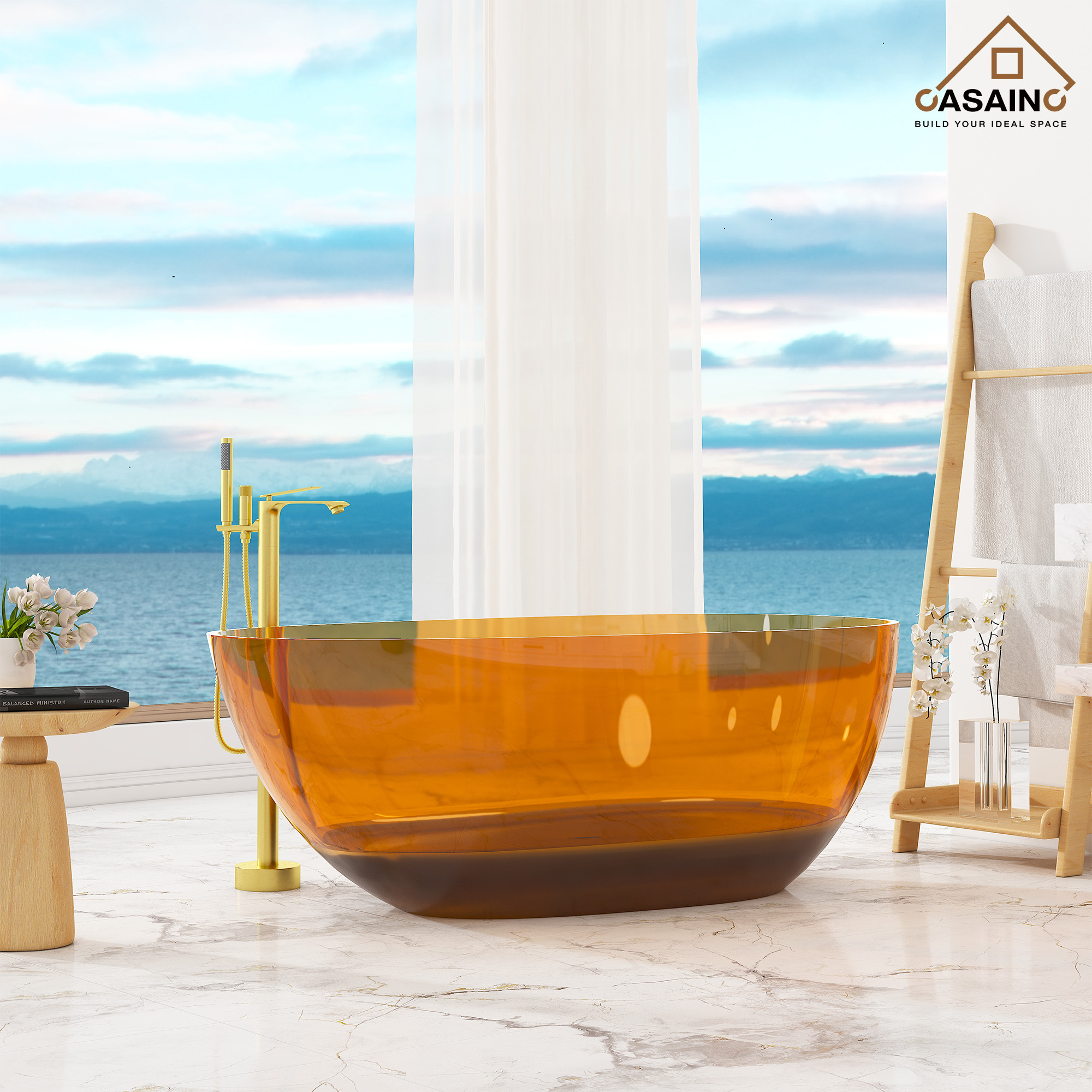 59"/67" Egg-Shaped Transparent Pure Resin Adult Freestanding Bathtub