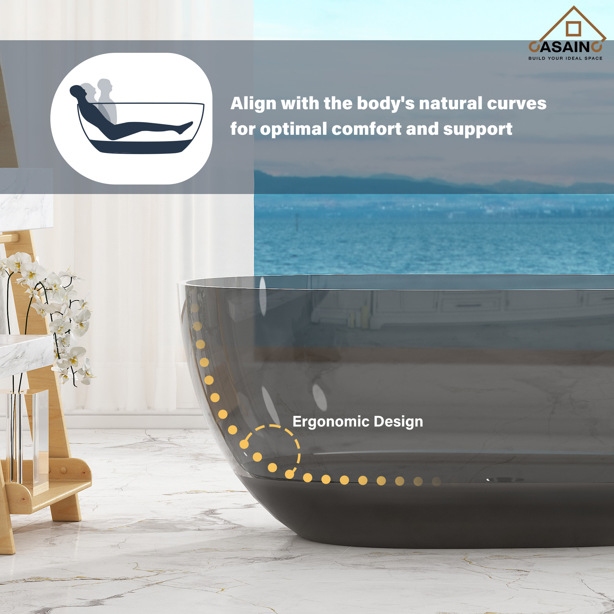 59"/67" Egg-Shaped Transparent Pure Resin Adult Freestanding Bathtub