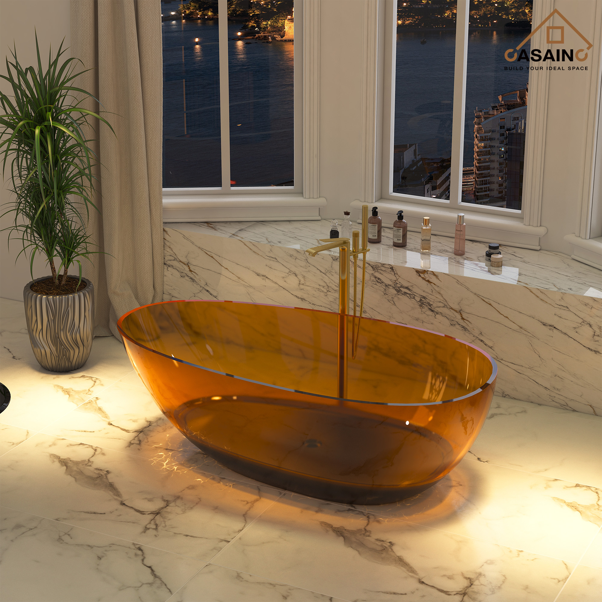 59"/67" Egg-Shaped Transparent Pure Resin Adult Freestanding Bathtub