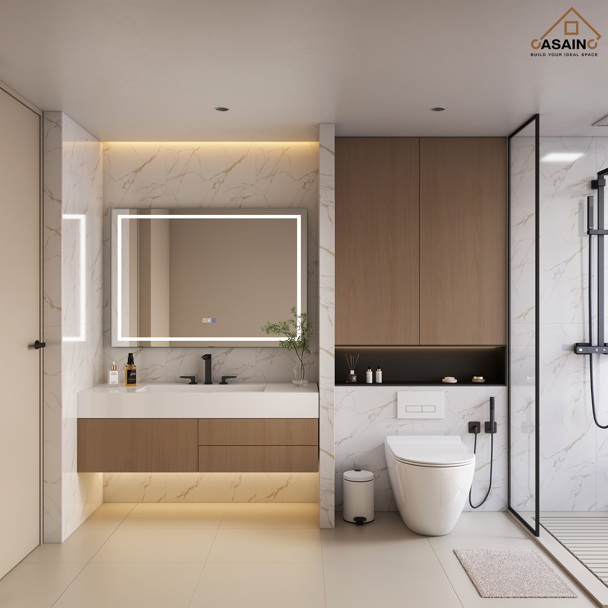 Frameless Rectangular LED Bathroom Mirror with Anti-Fog, Shatter-Proof