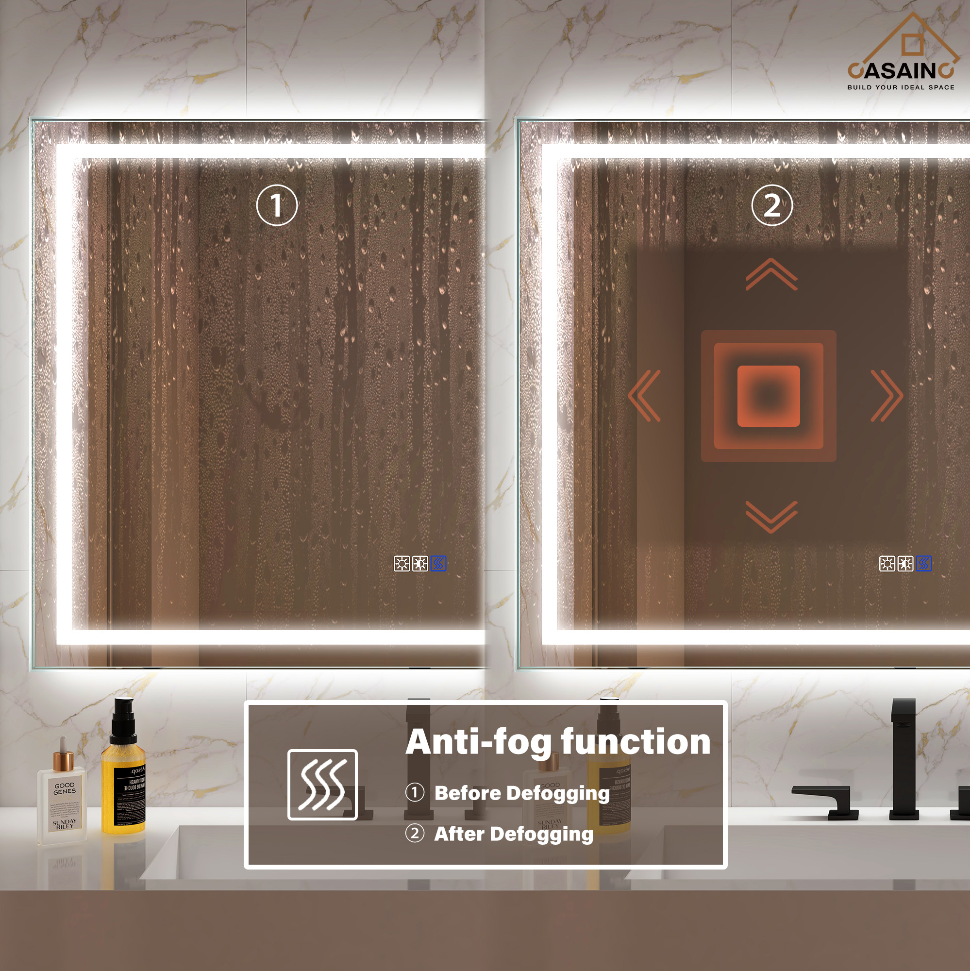 Frameless Rectangular LED Bathroom Mirror with Anti-Fog, Shatter-Proof