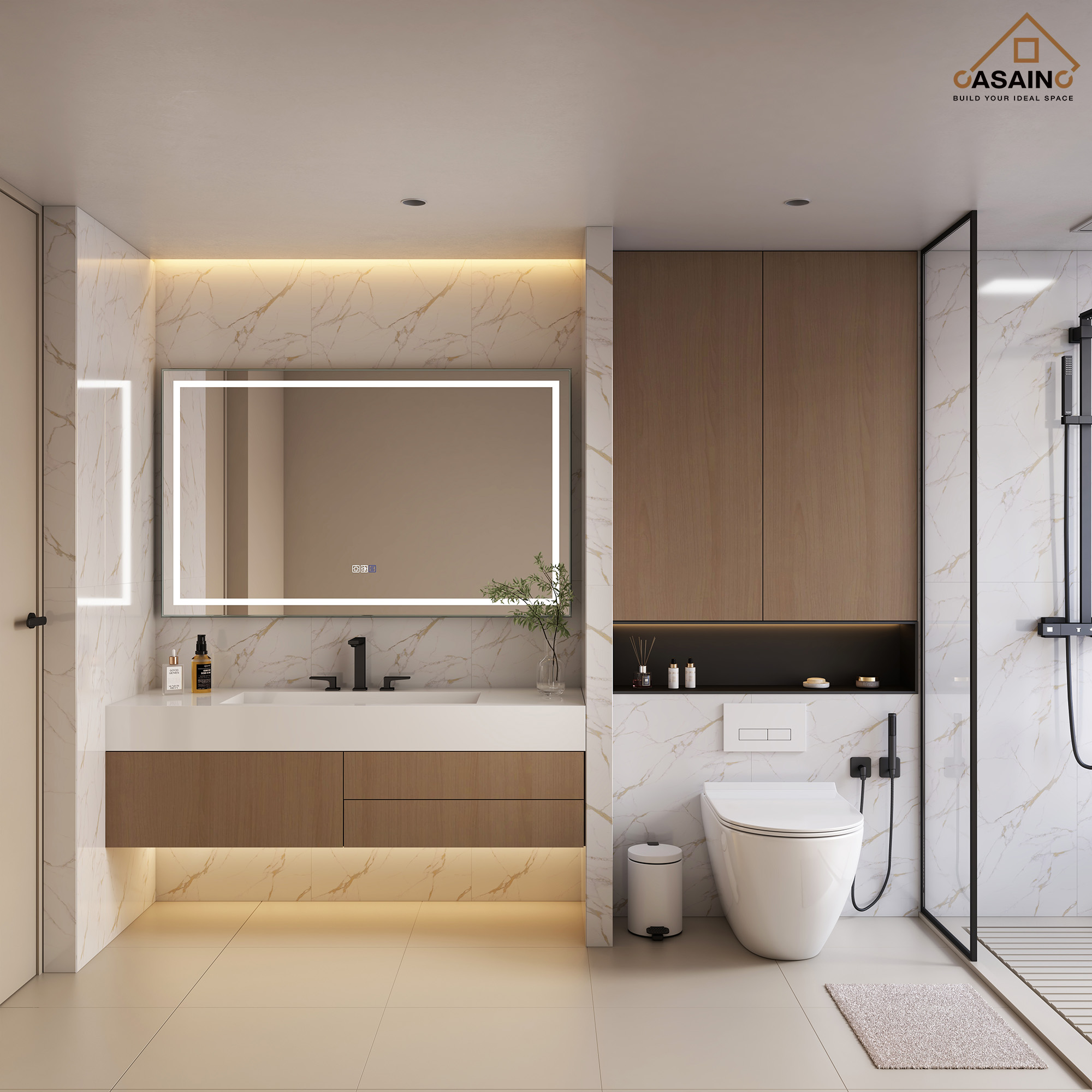 Frameless Rectangular LED Bathroom Mirror with Anti-Fog, Shatter-Proof