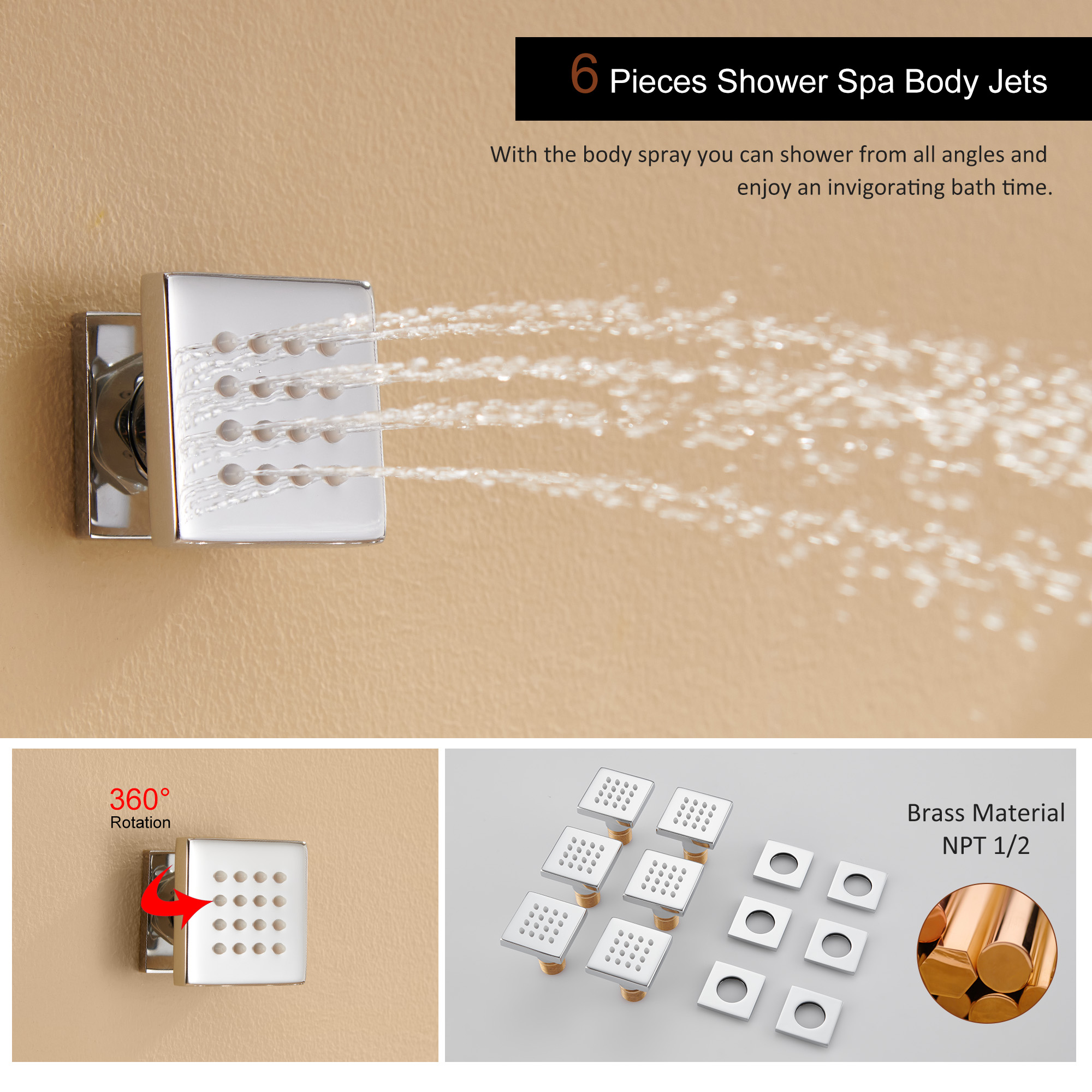 12" Thermostatic Rainfall Shower System with Handheld & Body Jets