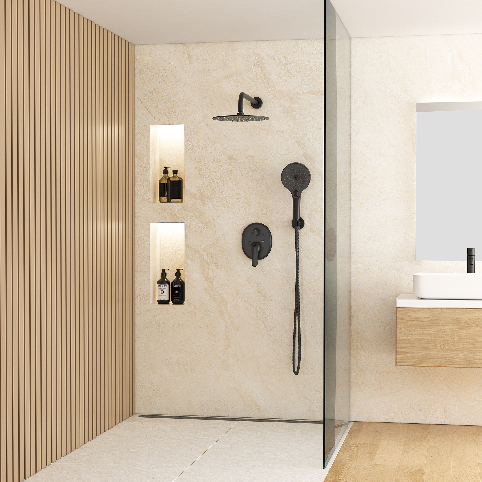 10" Wall-Mounted Rain Shower System with Handheld Shower