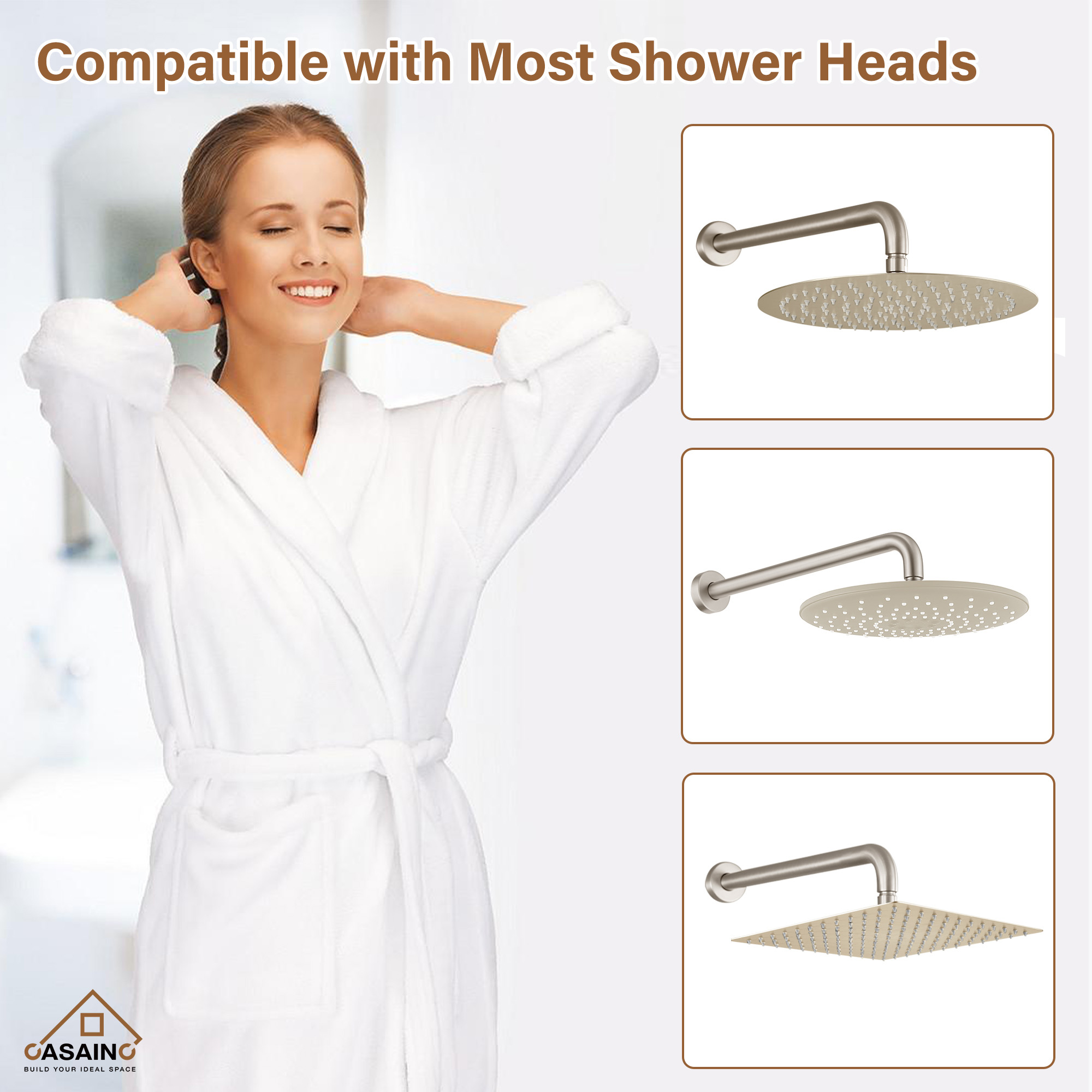 15.75" Round Wall-Mounted Shower Head Extension Arm with Flange