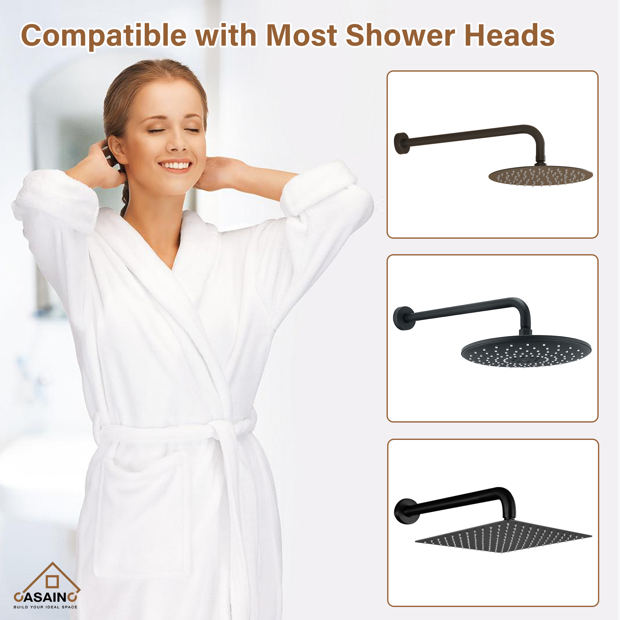 15.75" Round Wall-Mounted Shower Head Extension Arm with Flange