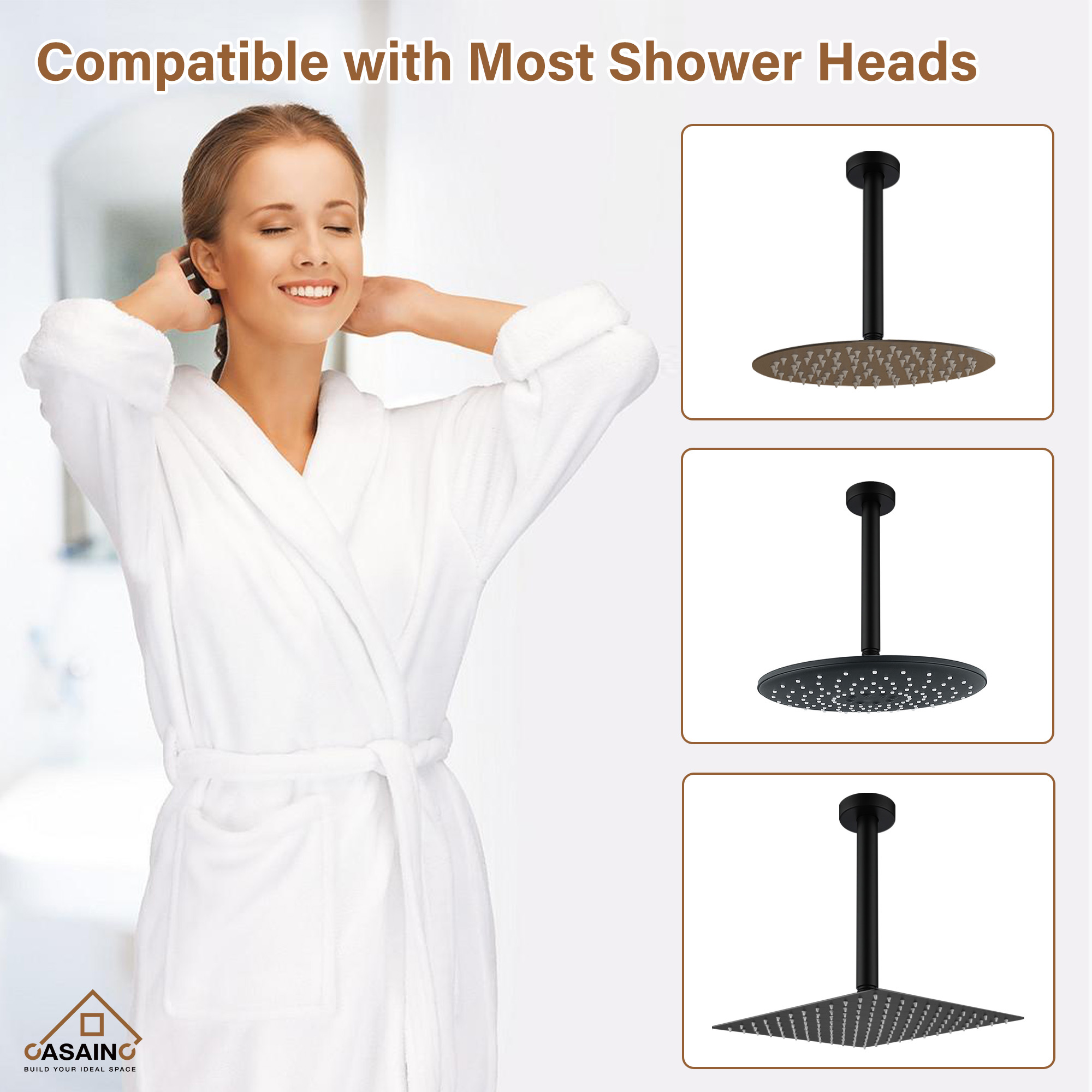 7.87"/11.81" Ceiling-Mounted Round Shower Arm with Flange Cover