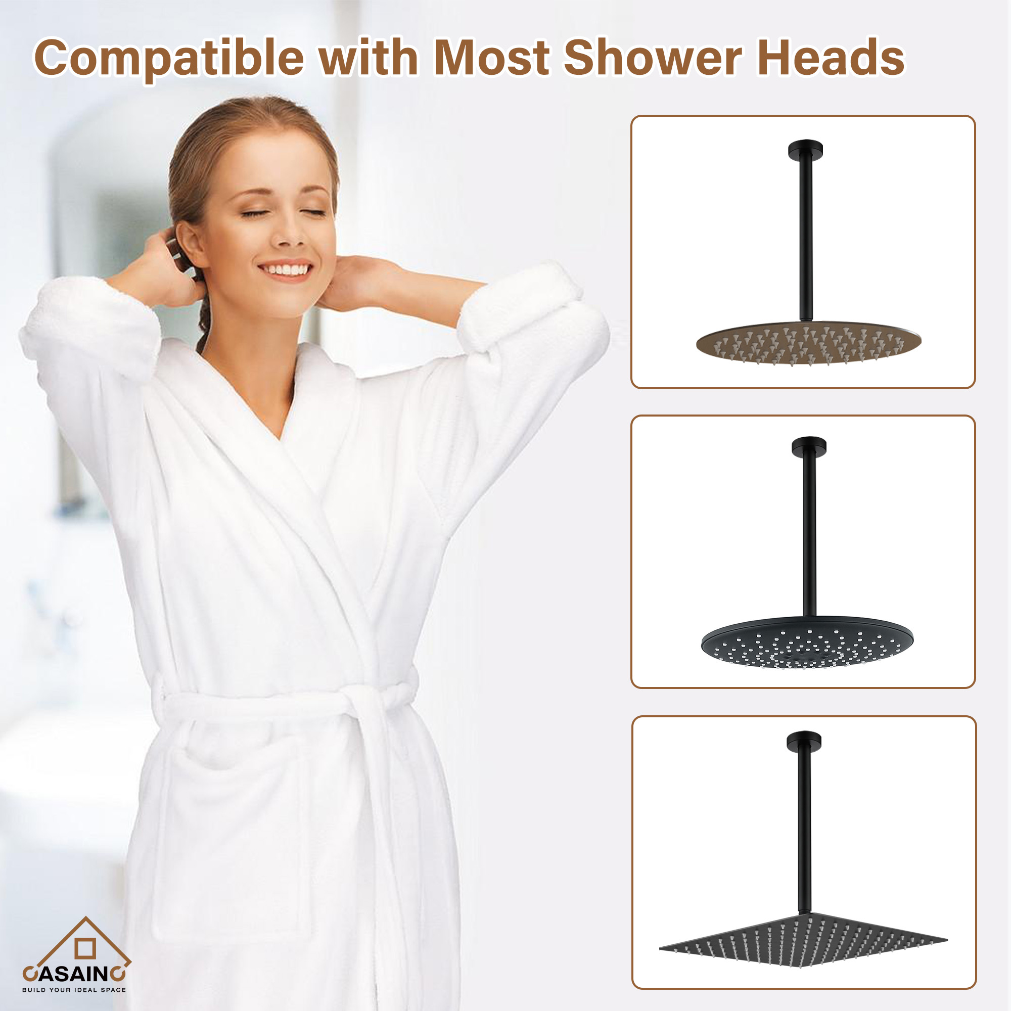 7.87"/11.81" Ceiling-Mounted Round Shower Arm with Flange Cover