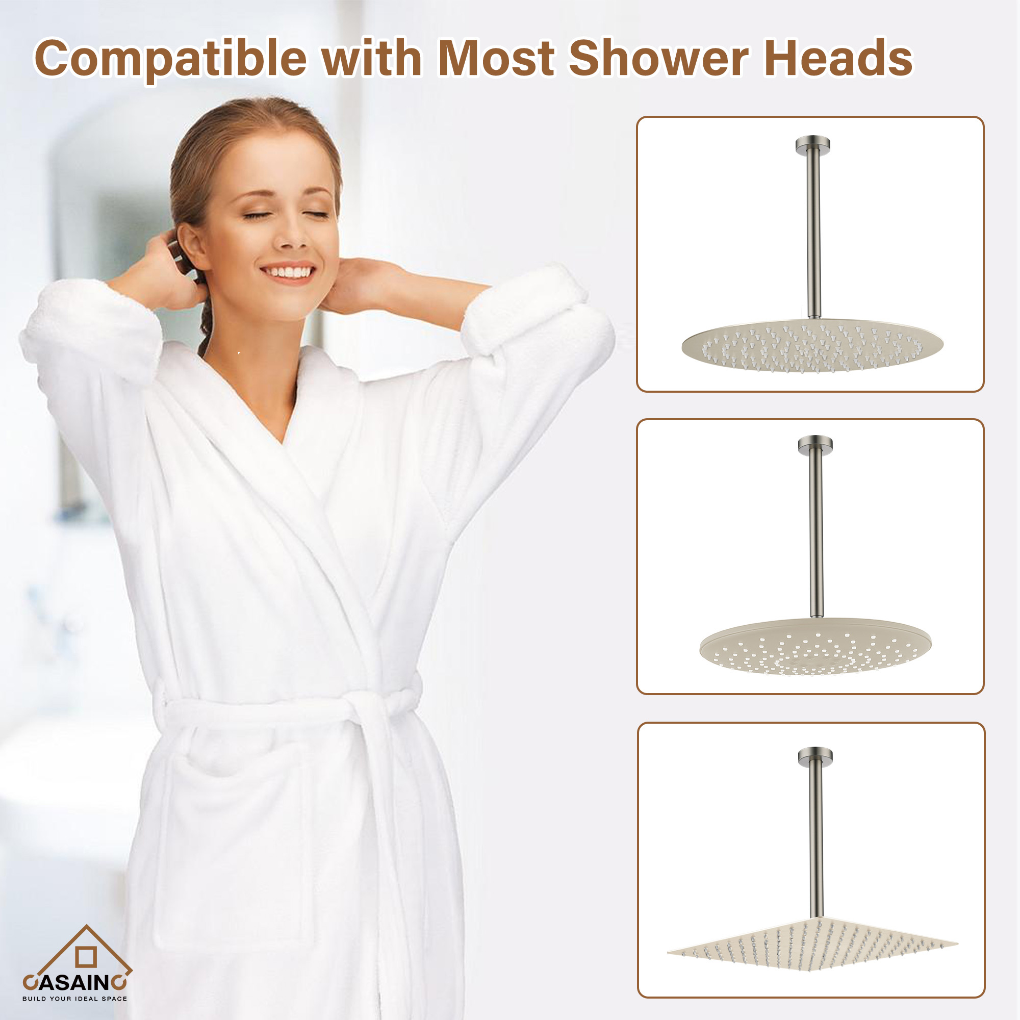 7.87"/11.81" Ceiling-Mounted Round Shower Arm with Flange Cover