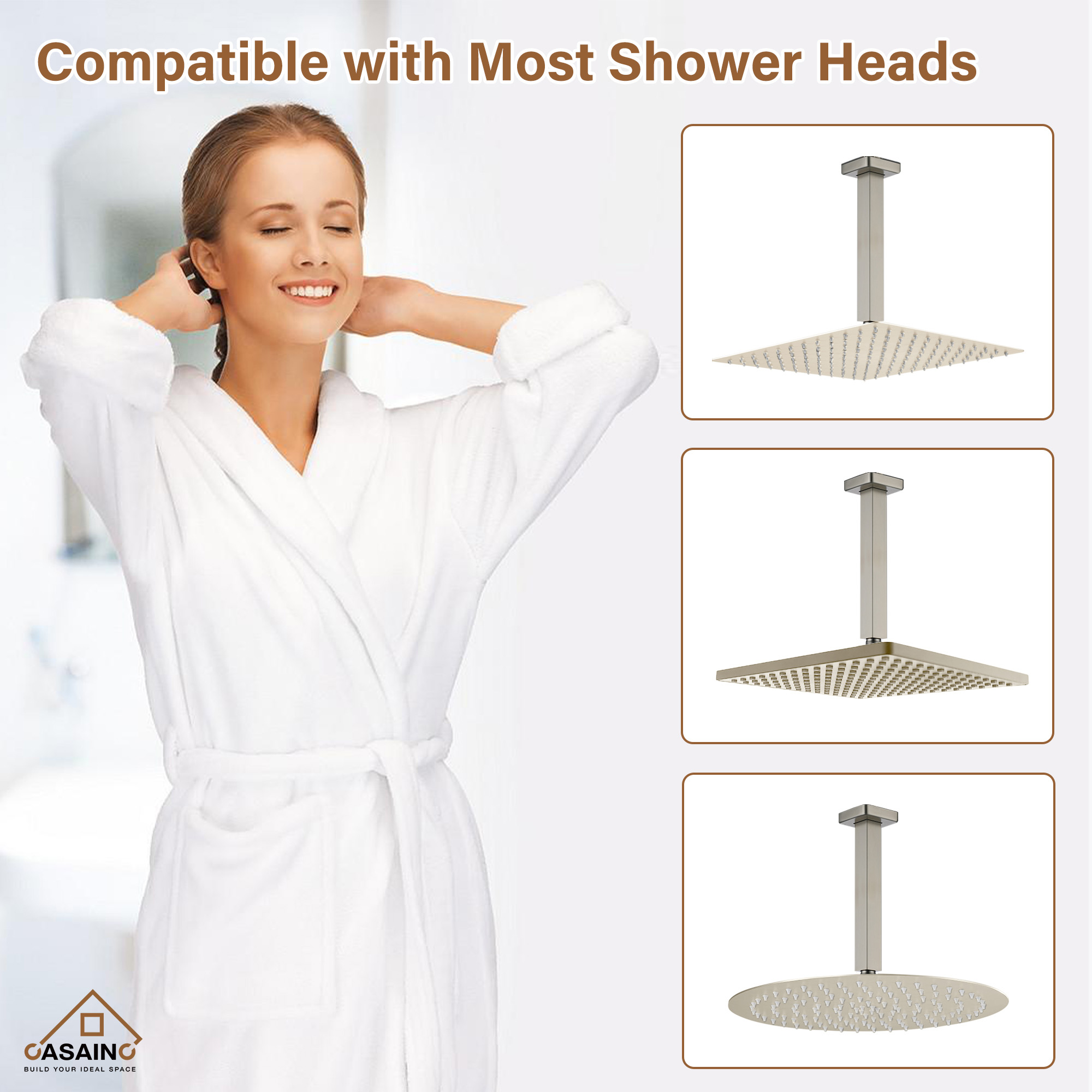 7.87"/11.81" Square Ceiling-Mounted Shower Arm with Flange Cover