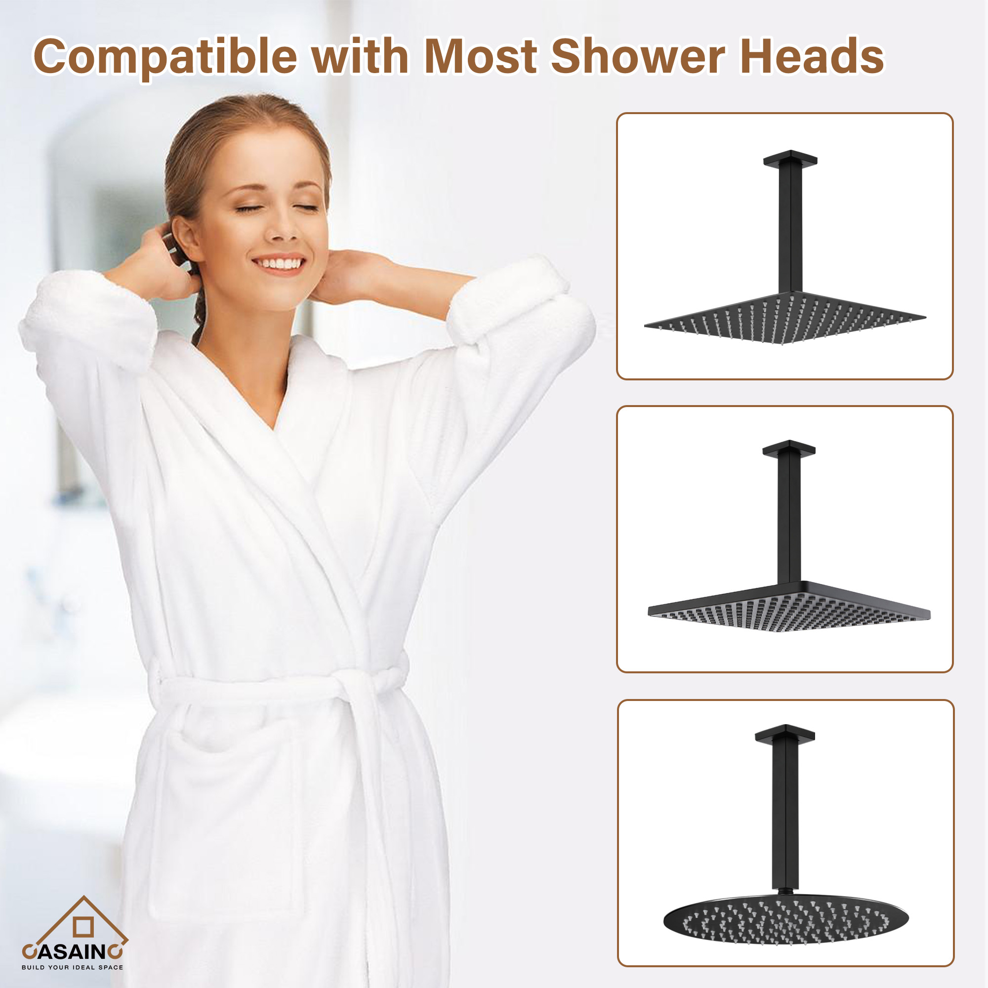 7.87"/11.81" Square Ceiling-Mounted Shower Arm with Flange Cover