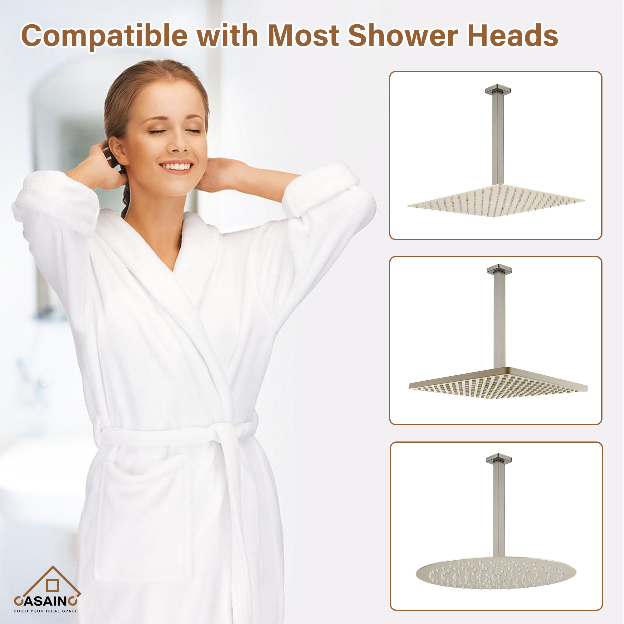 7.87"/11.81" Square Ceiling-Mounted Shower Arm with Flange Cover