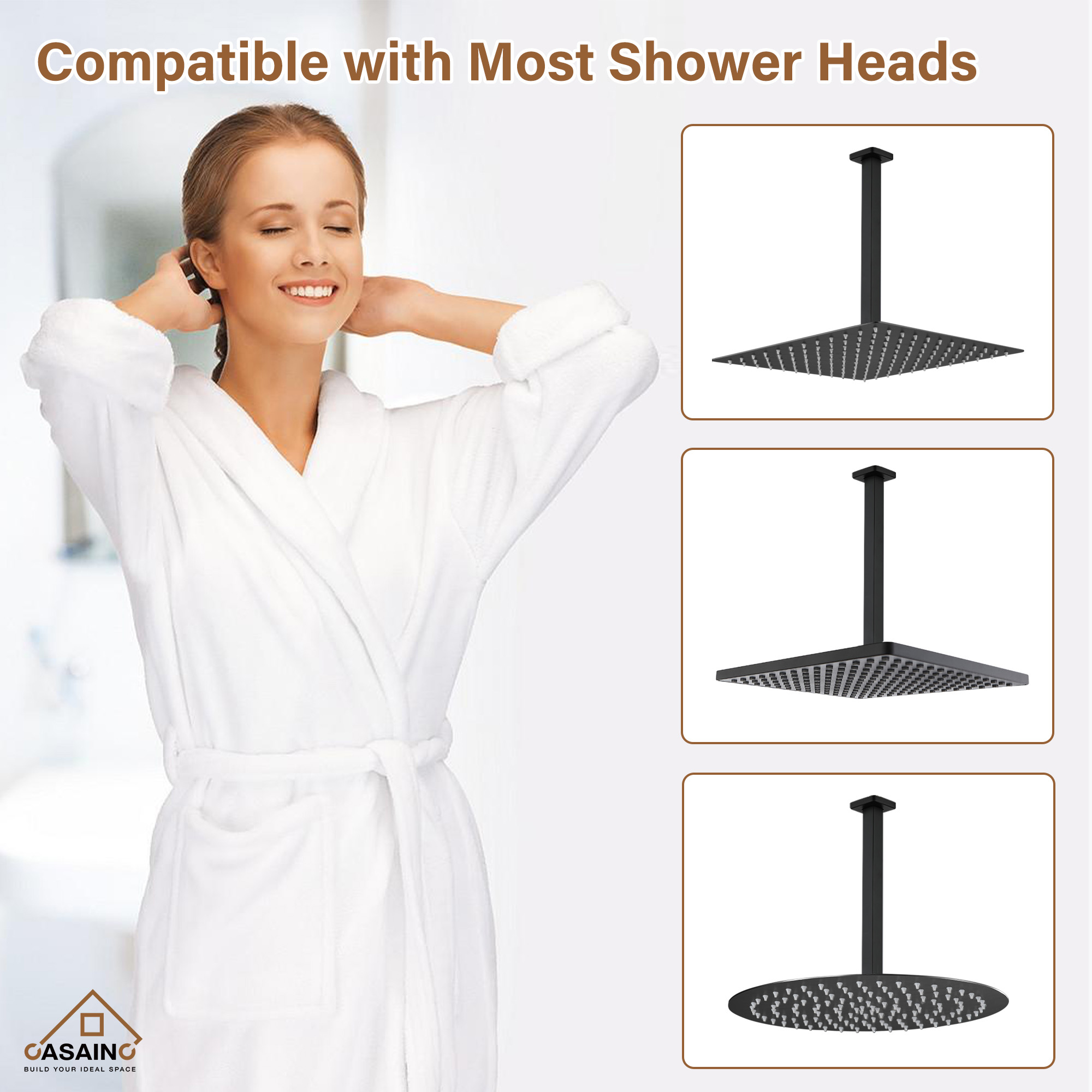 7.87"/11.81" Square Ceiling-Mounted Shower Arm with Flange Cover