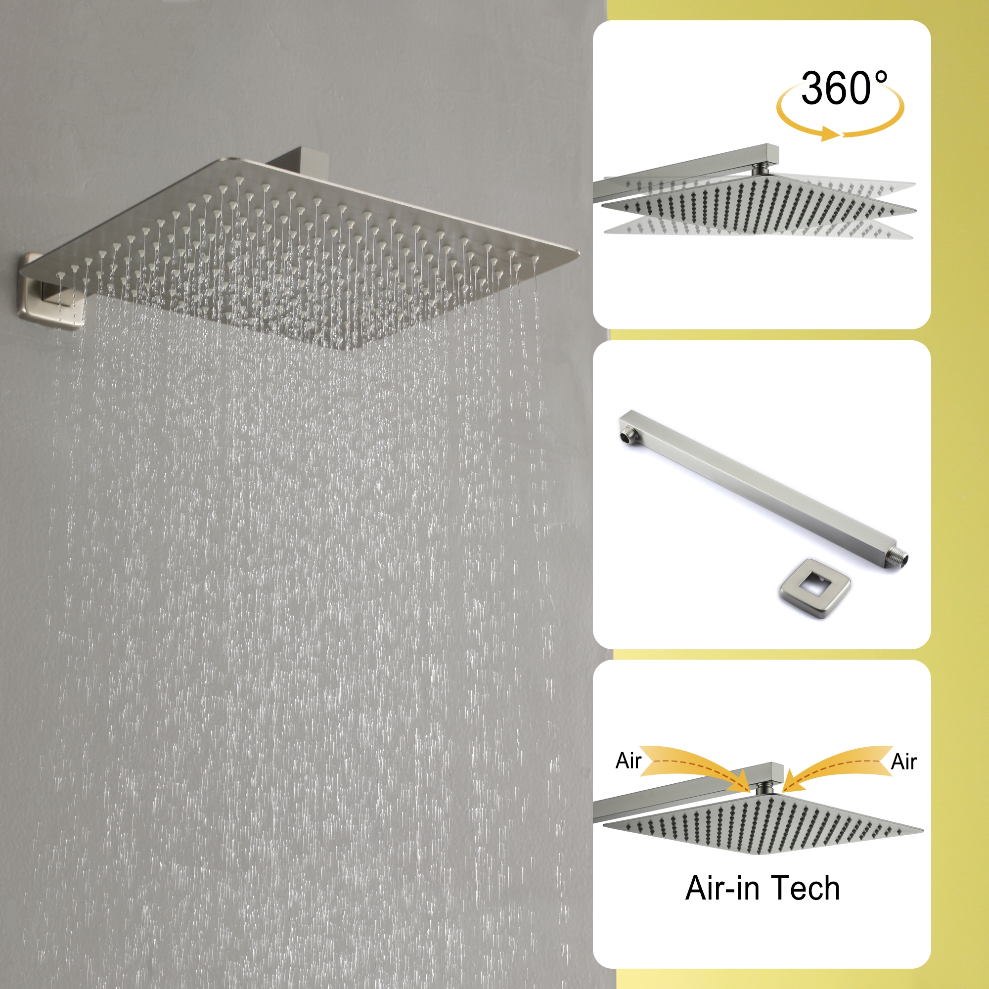 10-inch/12inch Rainfall Shower System With Hand Shower & Pressure-Balanced Valve