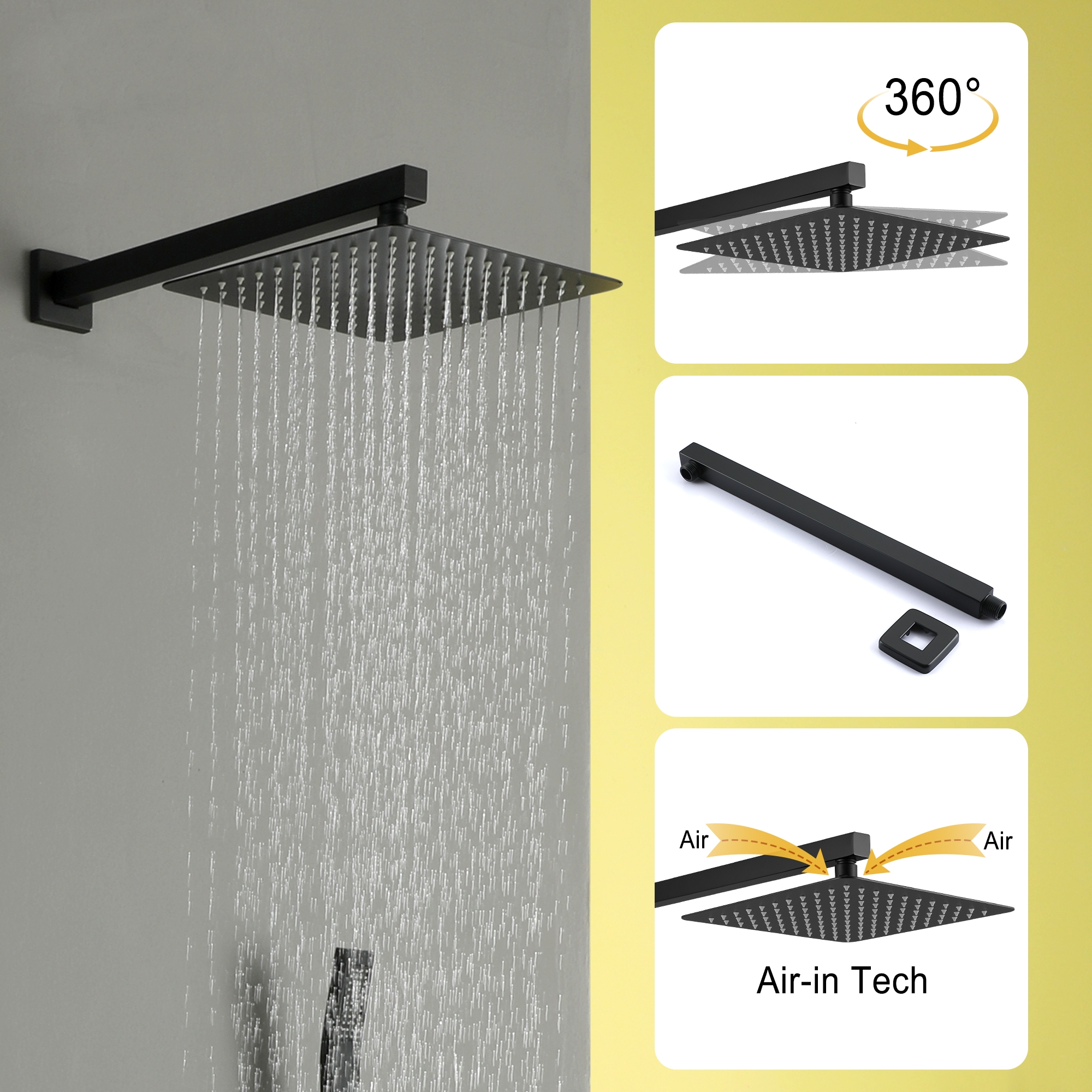 10-inch/12inch Rainfall Shower System With Hand Shower & Pressure-Balanced Valve