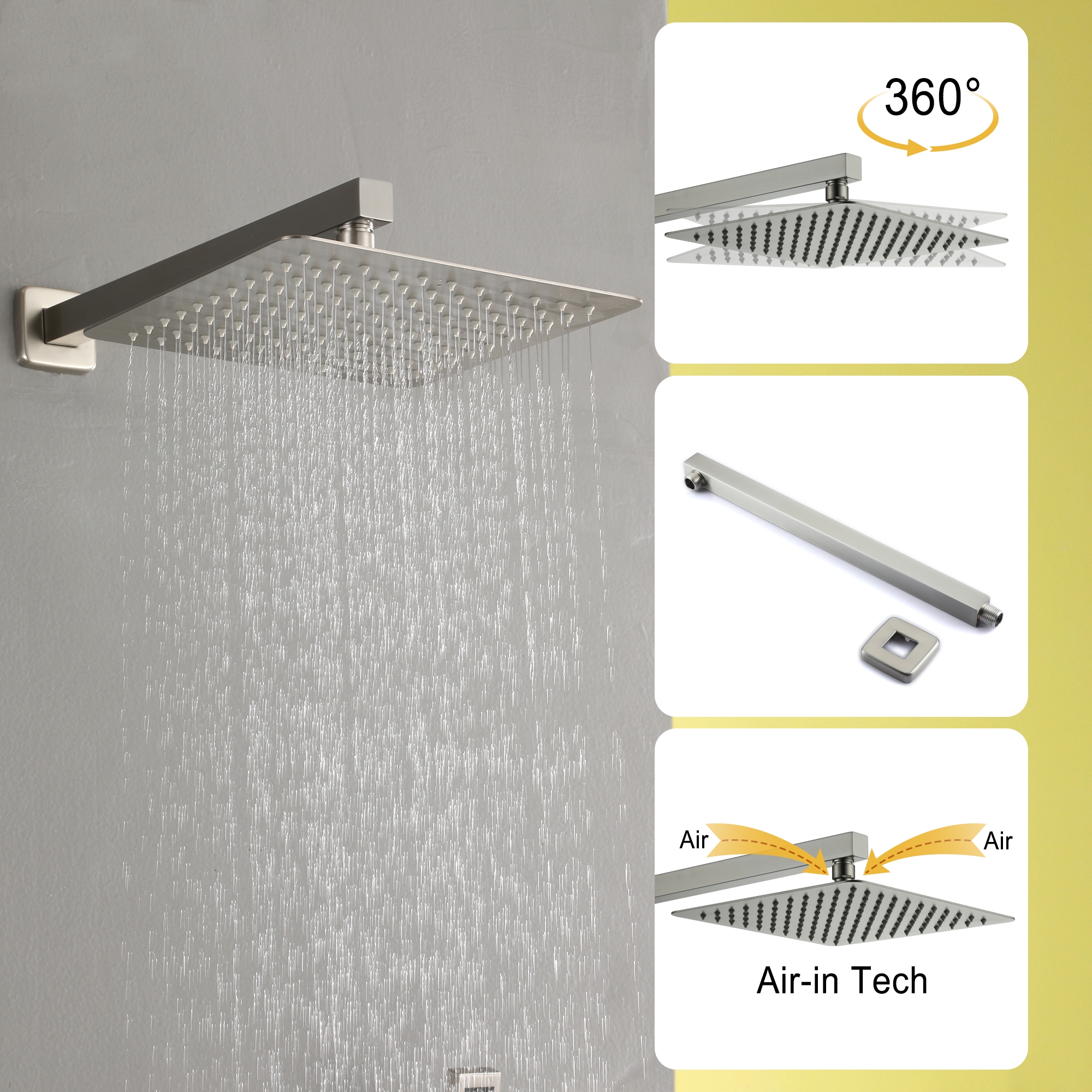 10-inch/12inch Rainfall Shower System With Hand Shower & Pressure-Balanced Valve