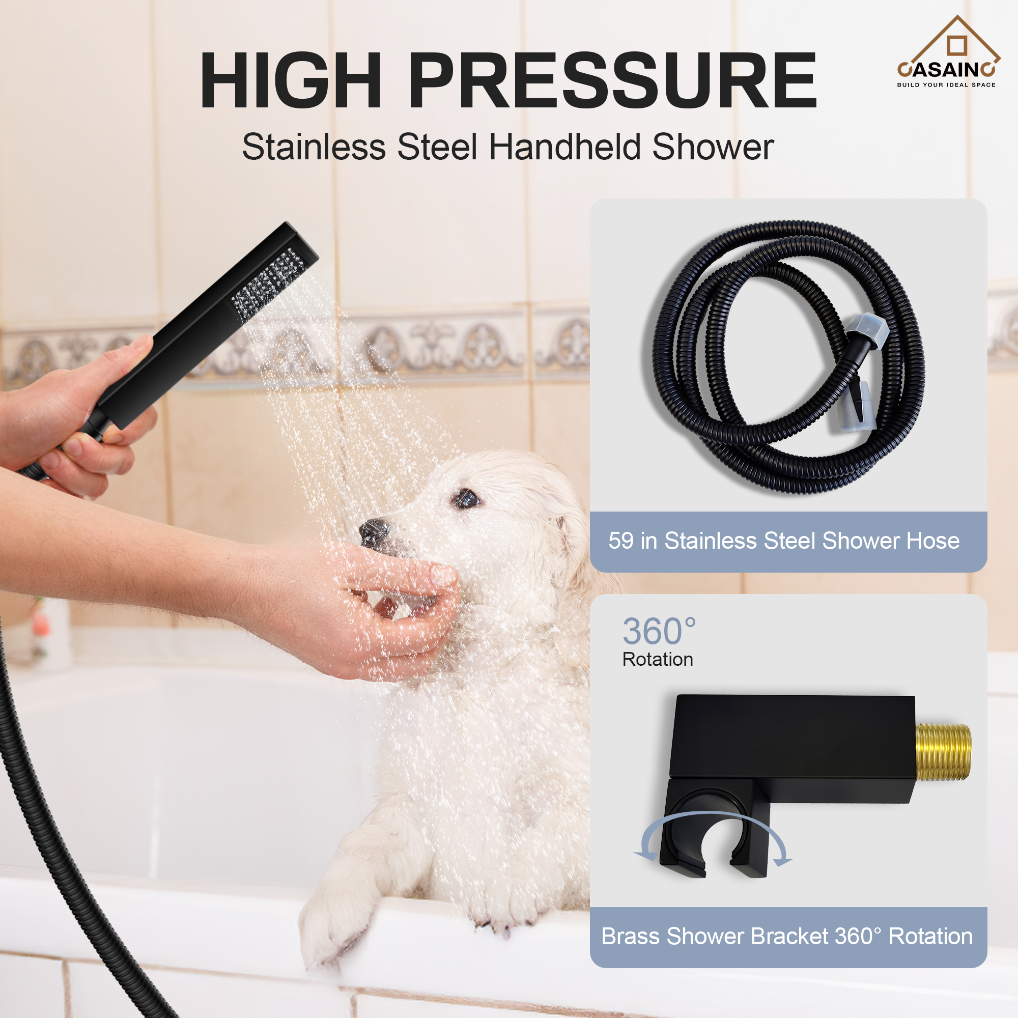 12" Ceiling Mount Rain Shower System with Handheld and Body Jets