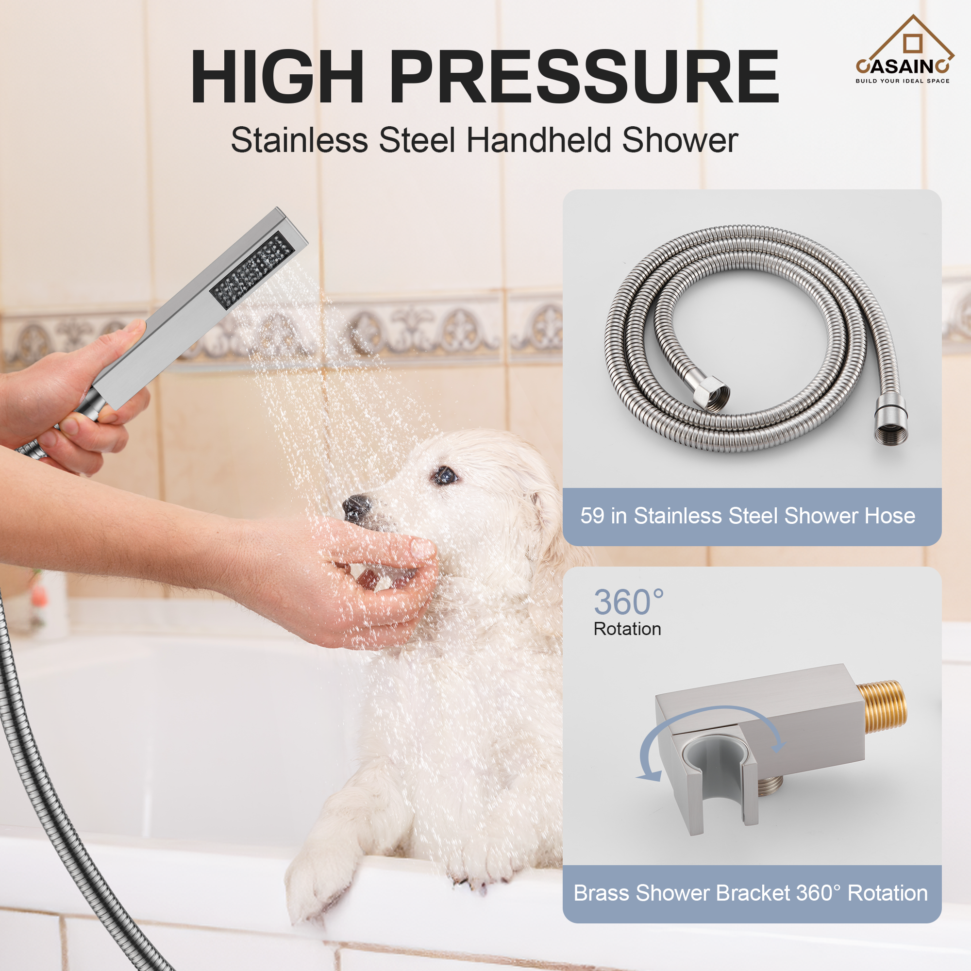 12" Ceiling Mount Rain Shower System with Handheld and Body Jets