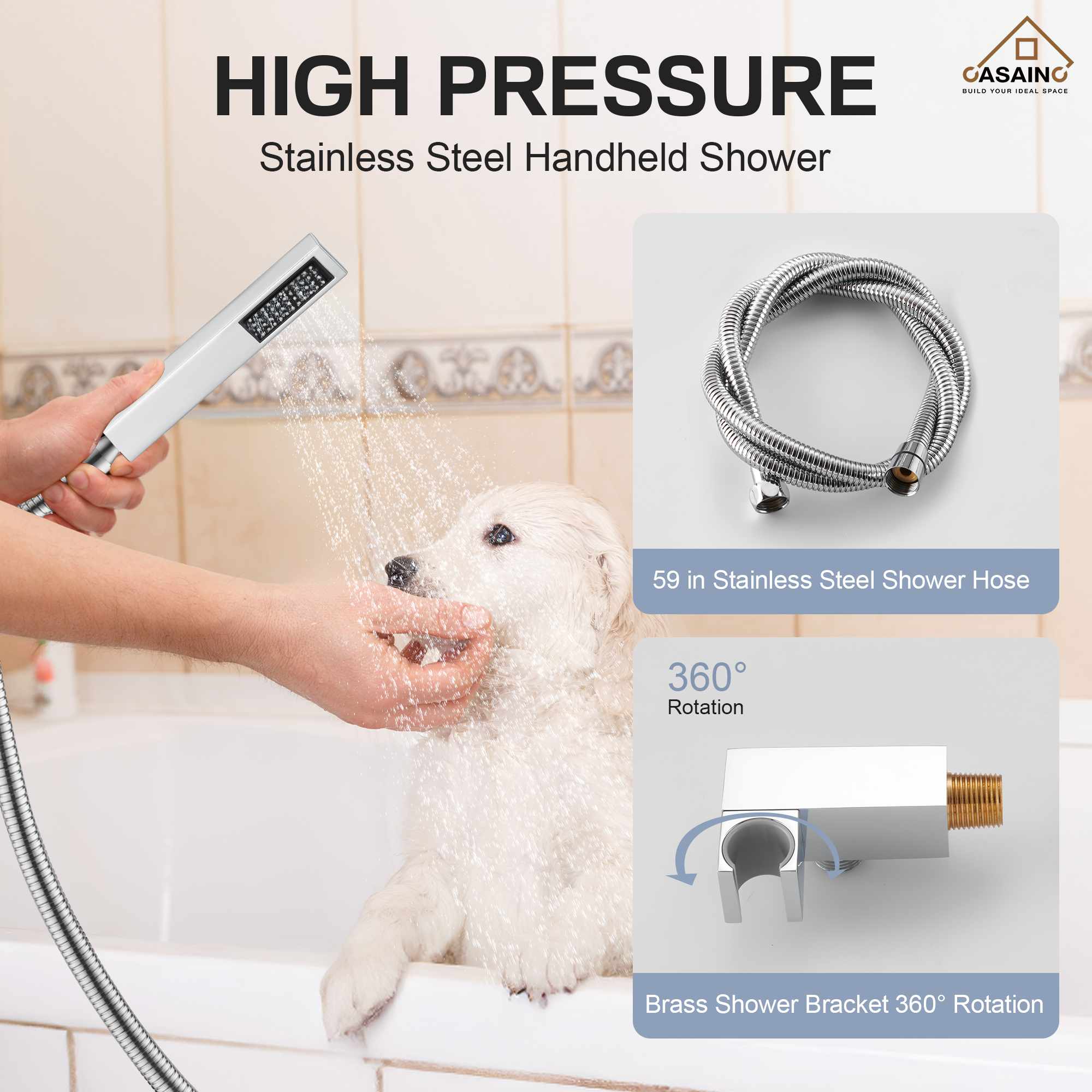 12" Ceiling Mount Rain Shower System with Handheld and Body Jets