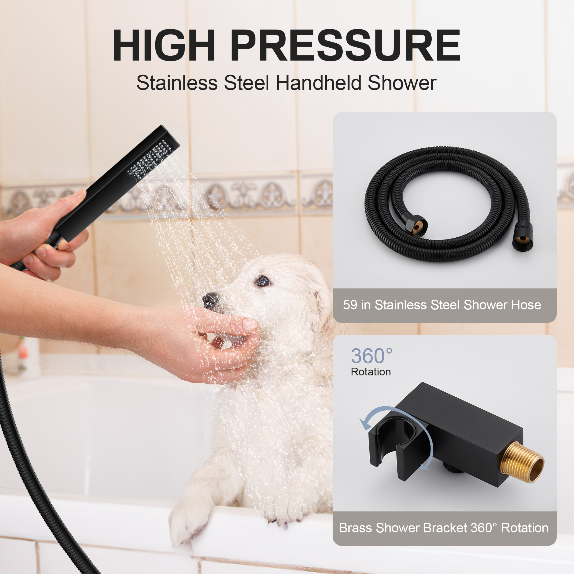 12" Thermostatic Shower System with Rainfall Showerhead & 6 Body Jets