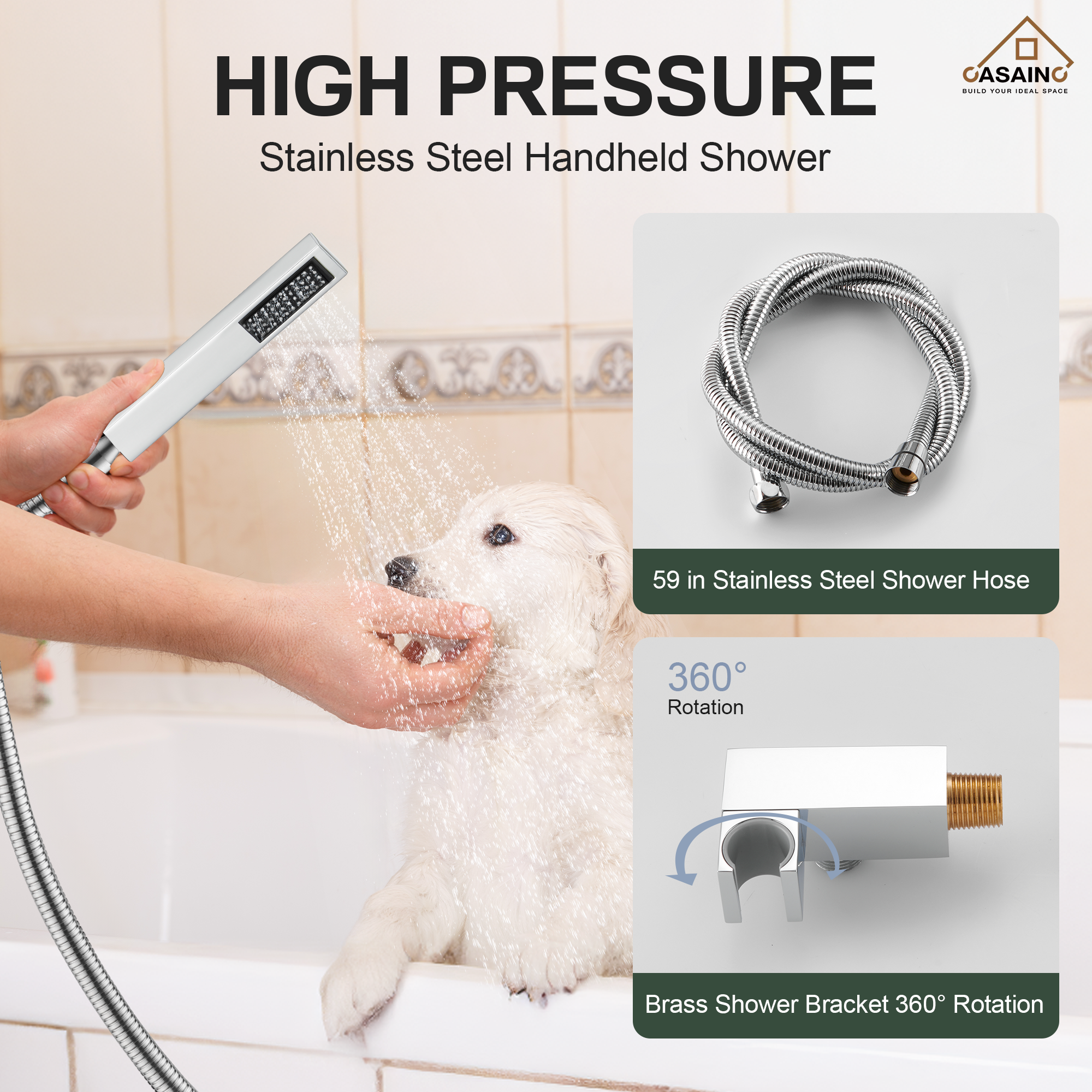 12" Thermostatic Shower System with Rainfall Showerhead & 6 Body Jets