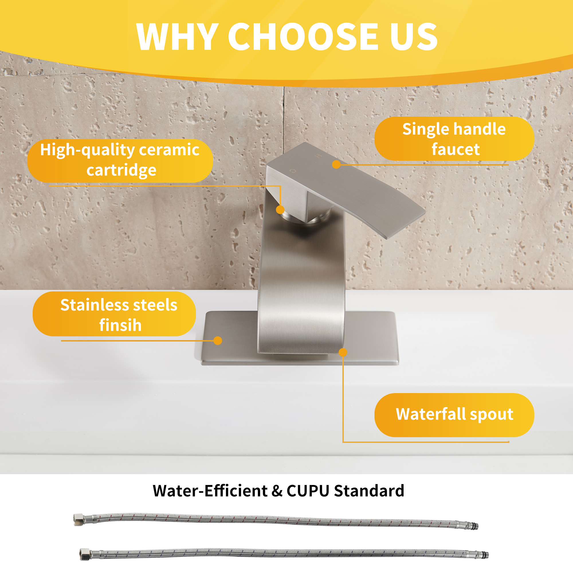 Single Handle Bathroom Sink Faucet Waterfall Spout Bathroom Sink Faucet