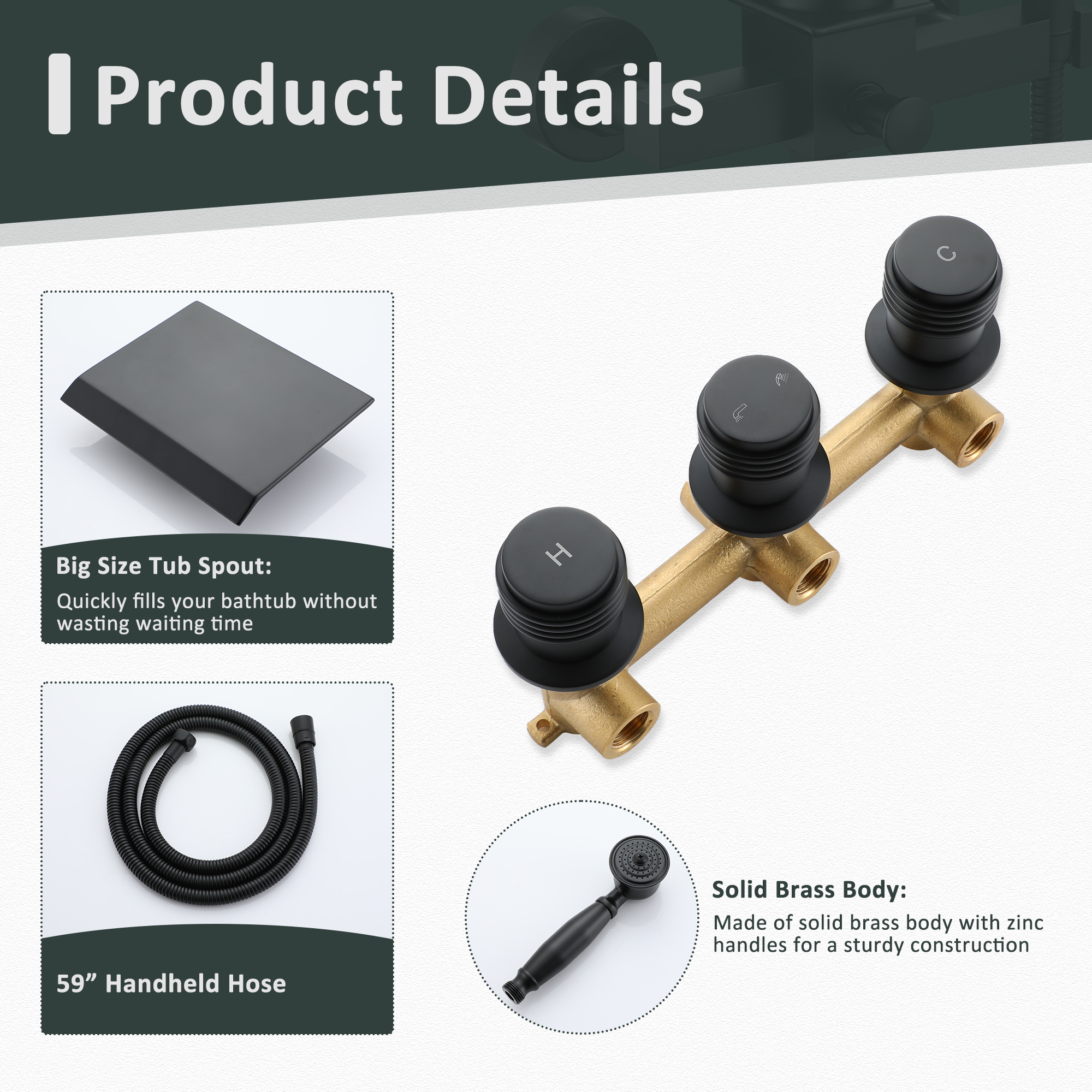 Wall-Mounted Waterfall Bathtub Faucet with Handheld Shower