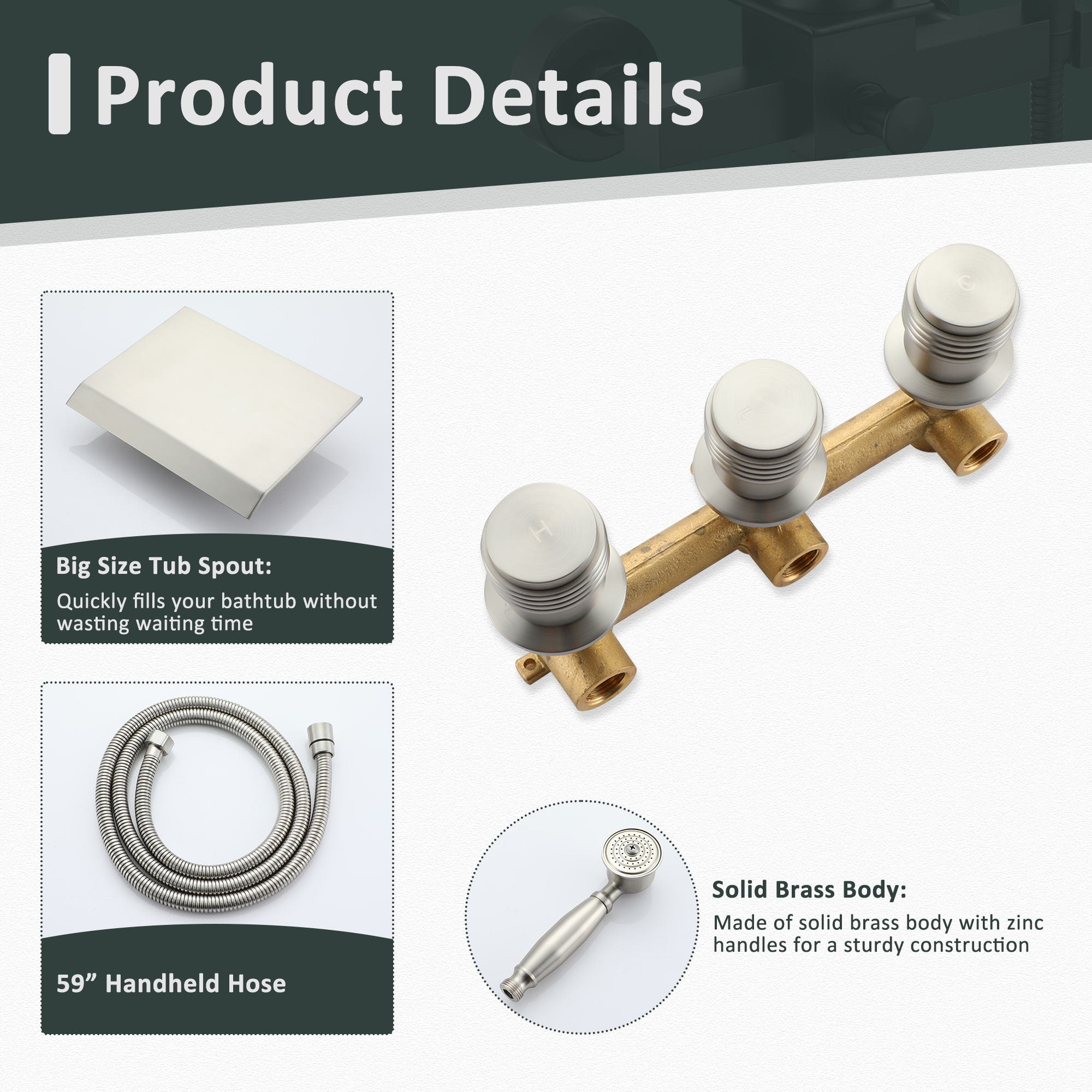 Wall-Mounted Waterfall Bathtub Faucet with Handheld Shower