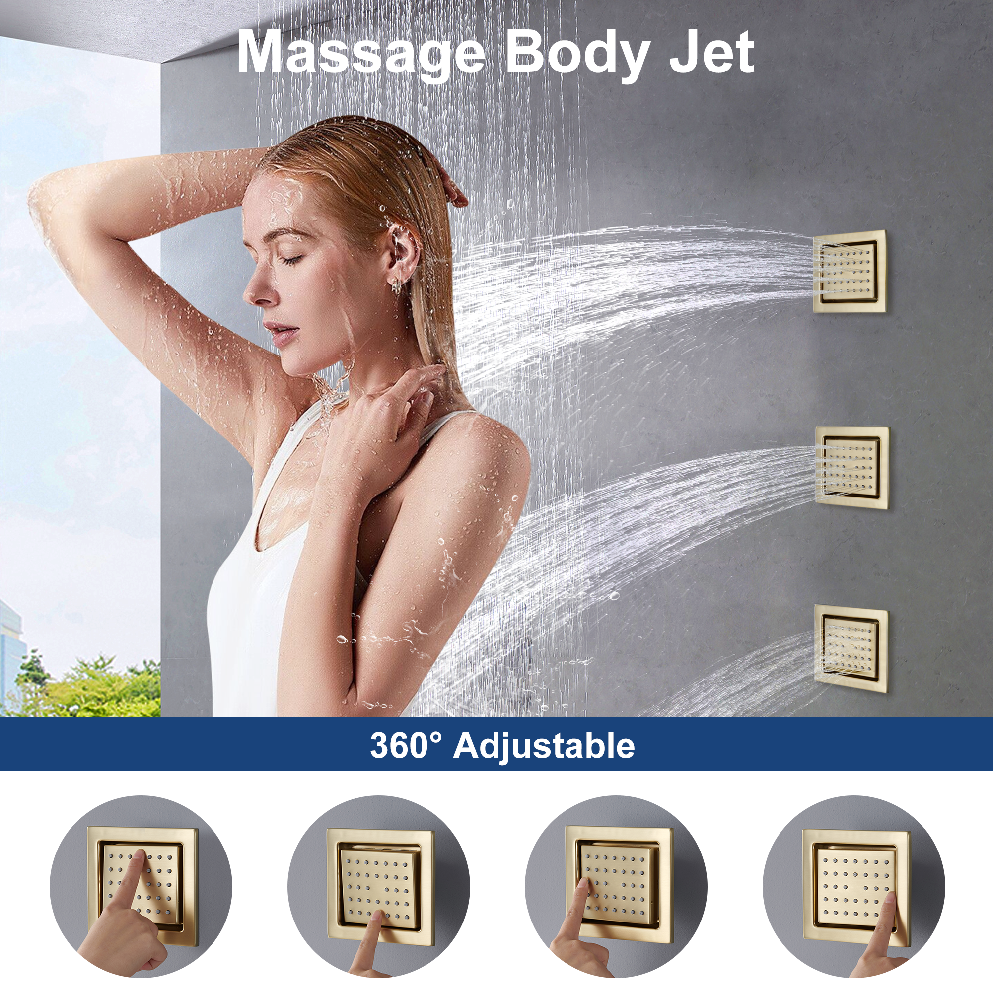 16" Ceiling-Mount 4-Way Shower System with LED Display and Music Player