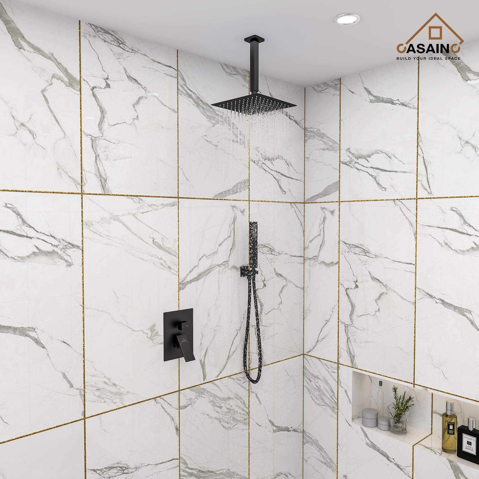 10" Ceiling Mount Dual Shower Head System with Handheld & Rough in Valve