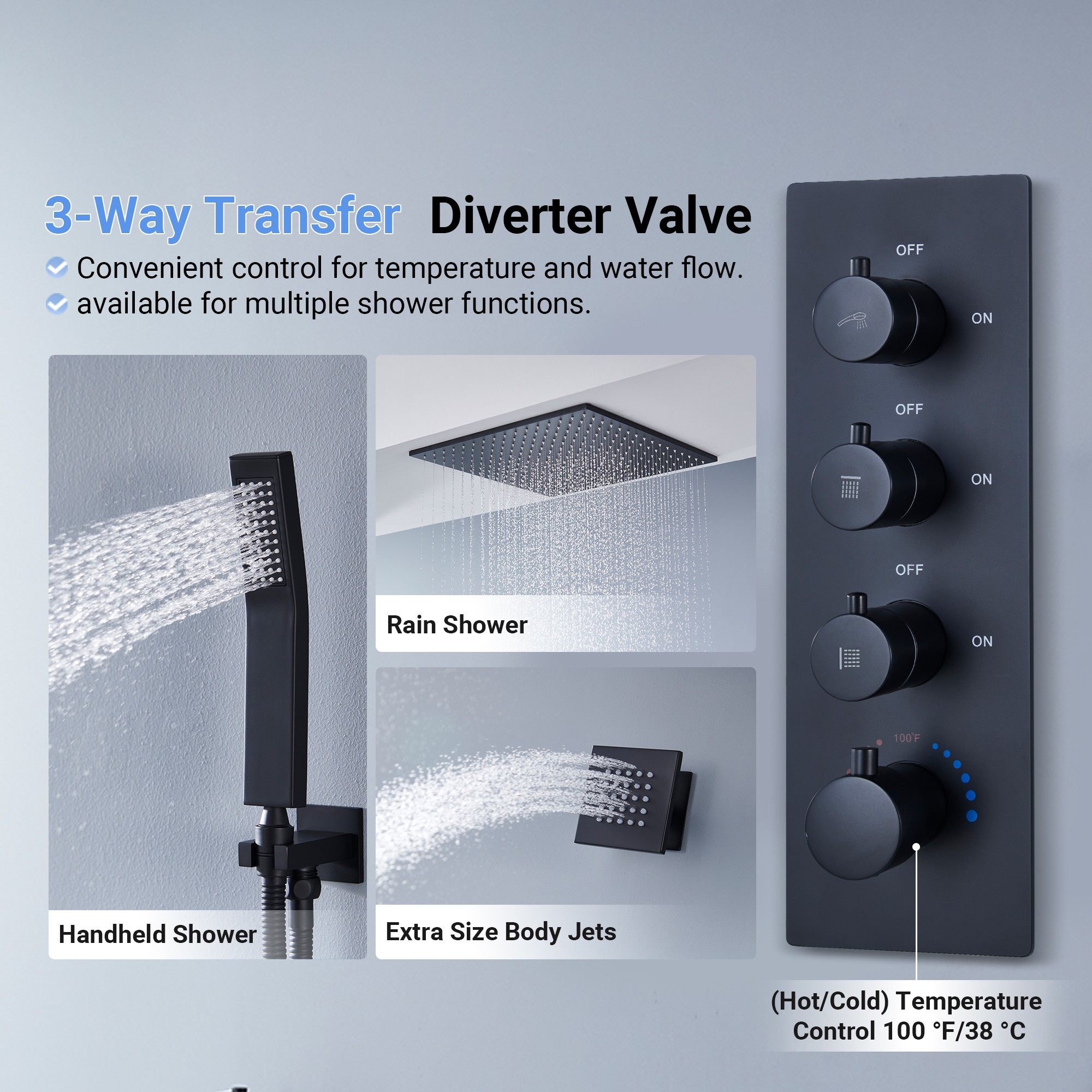 20" Luxury 3-in-1 Shower System with Shower Handheld and Body Jets