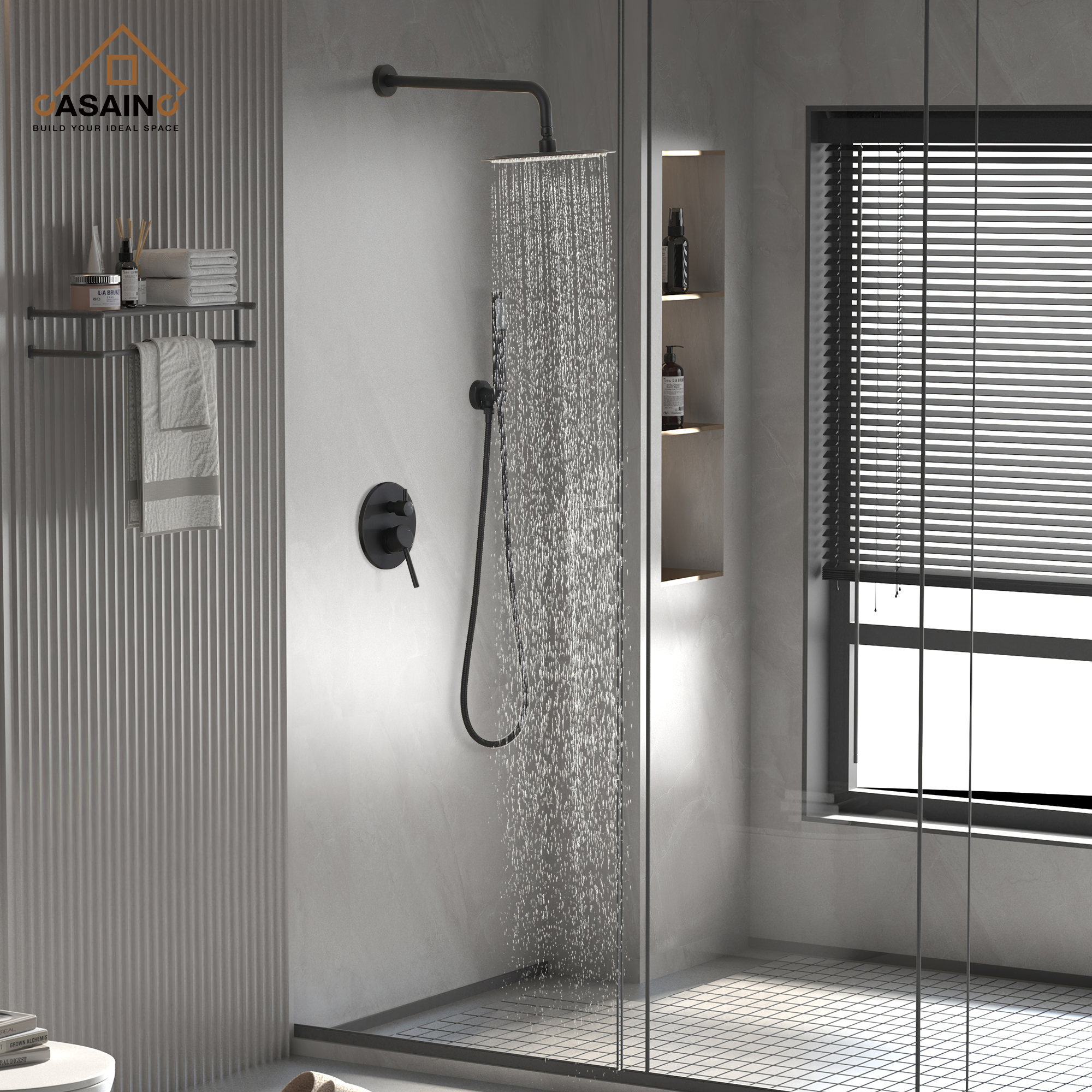 10" Matte Black Rain Shower System with Hand Shower