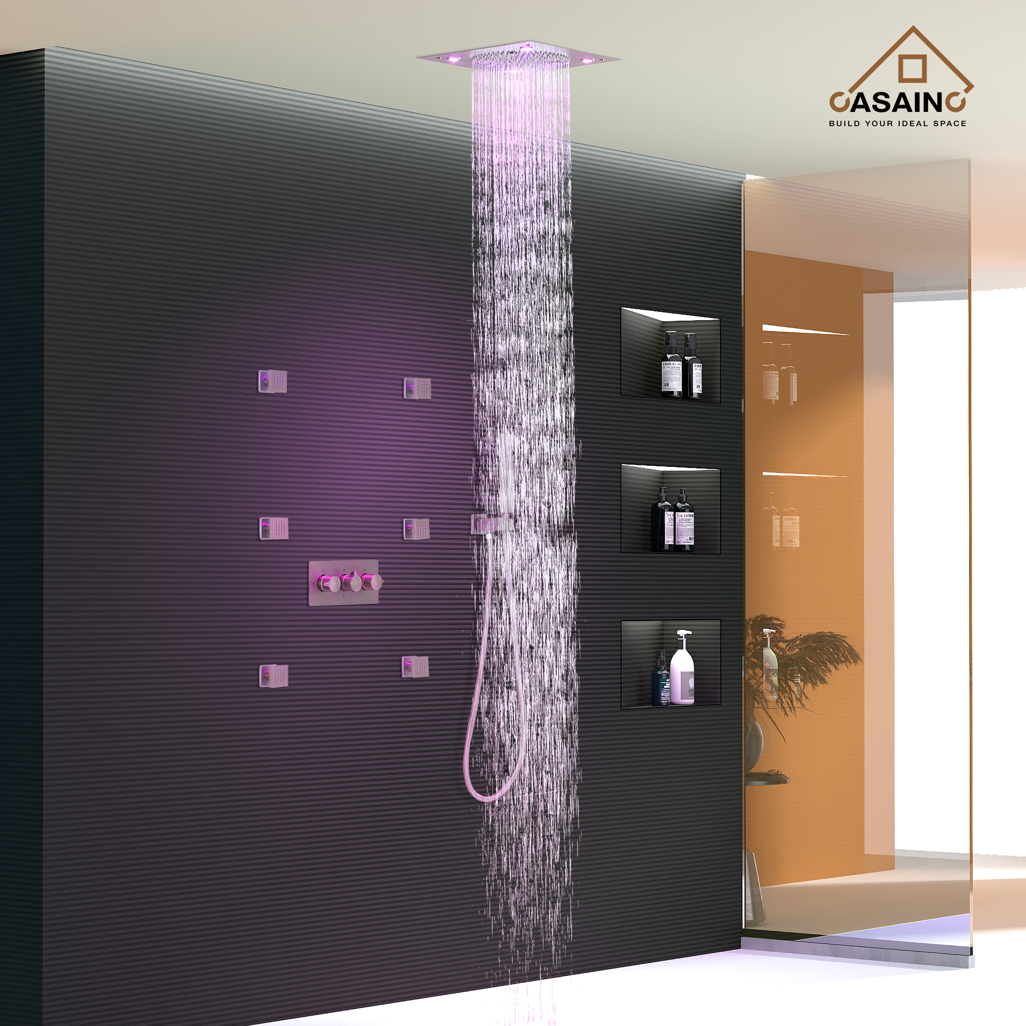 12.59" Flush-Mounted 3-Function Shower System with LED Lights