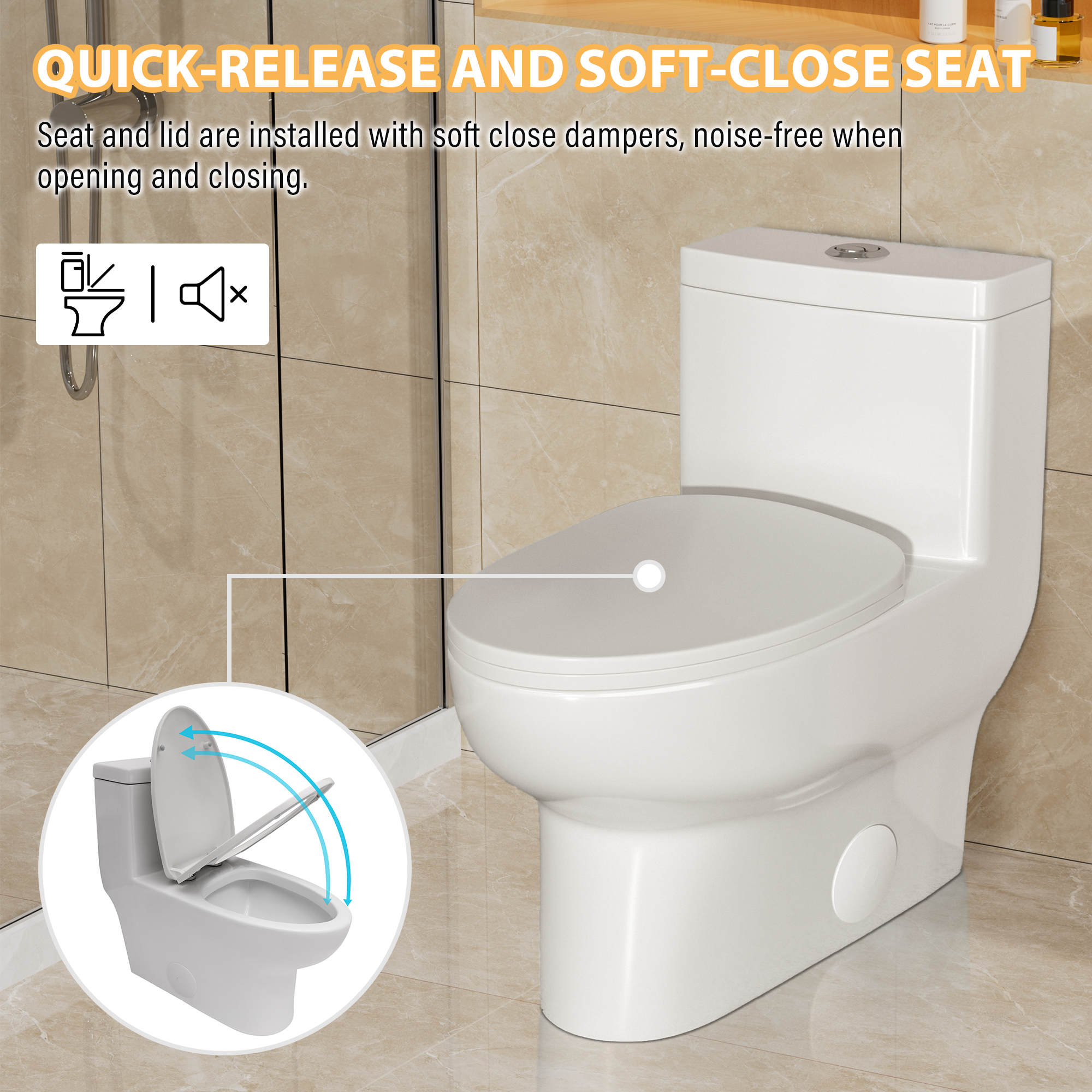 White Elongated One-Piece Toilet with Dual Flush and Seat Included