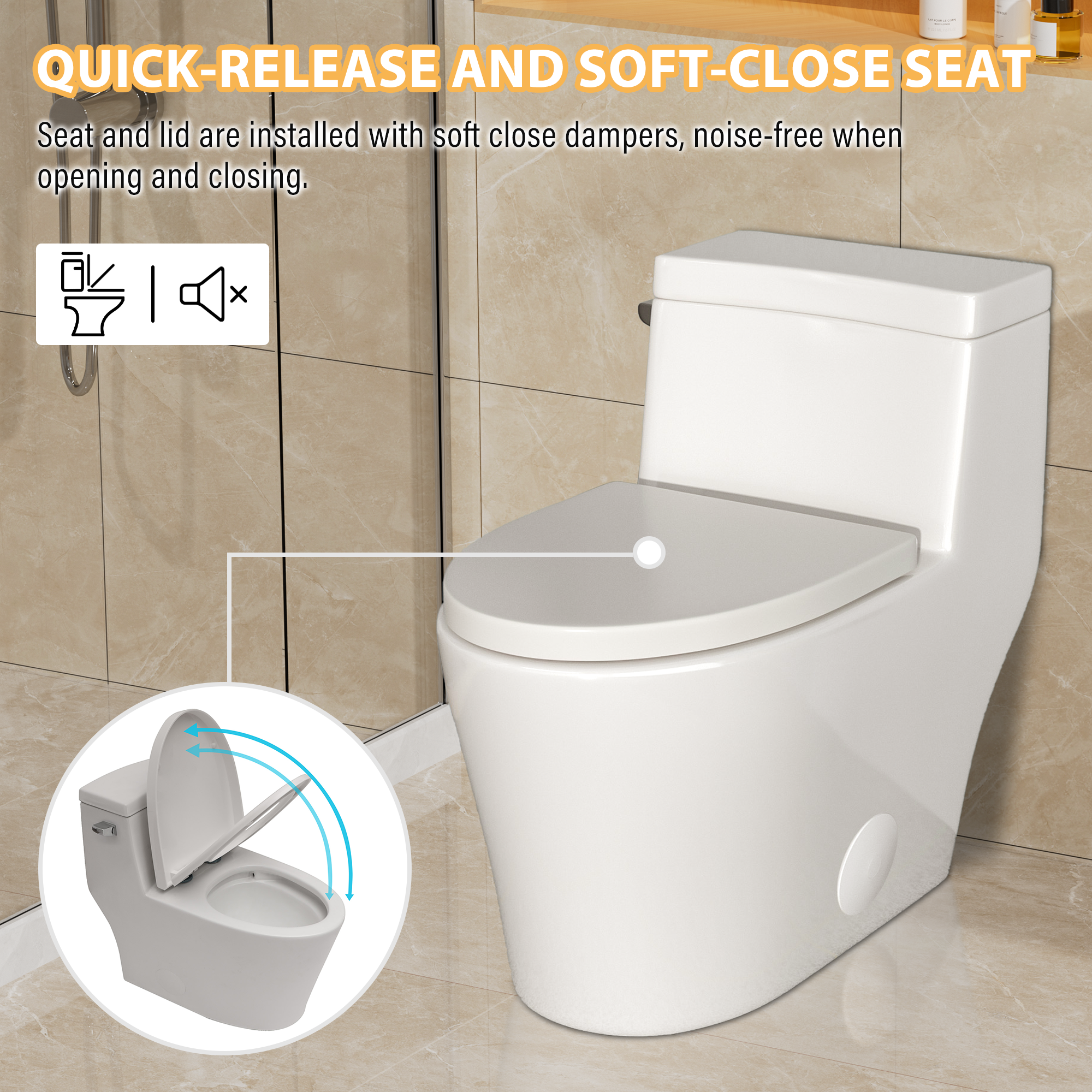 Floor-Mounted Elongated Ceramic Toilet with Seat 1.28 GPF Single Flush