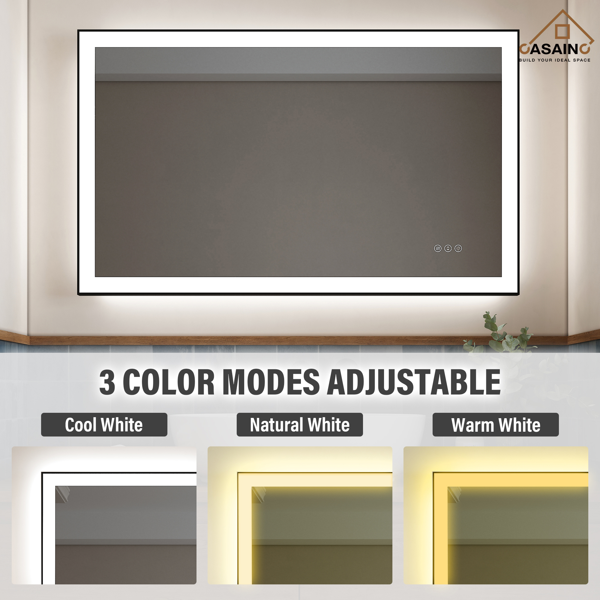 Tempered Glass LED Mirror with Aluminum Frame for Bathroom Vanity