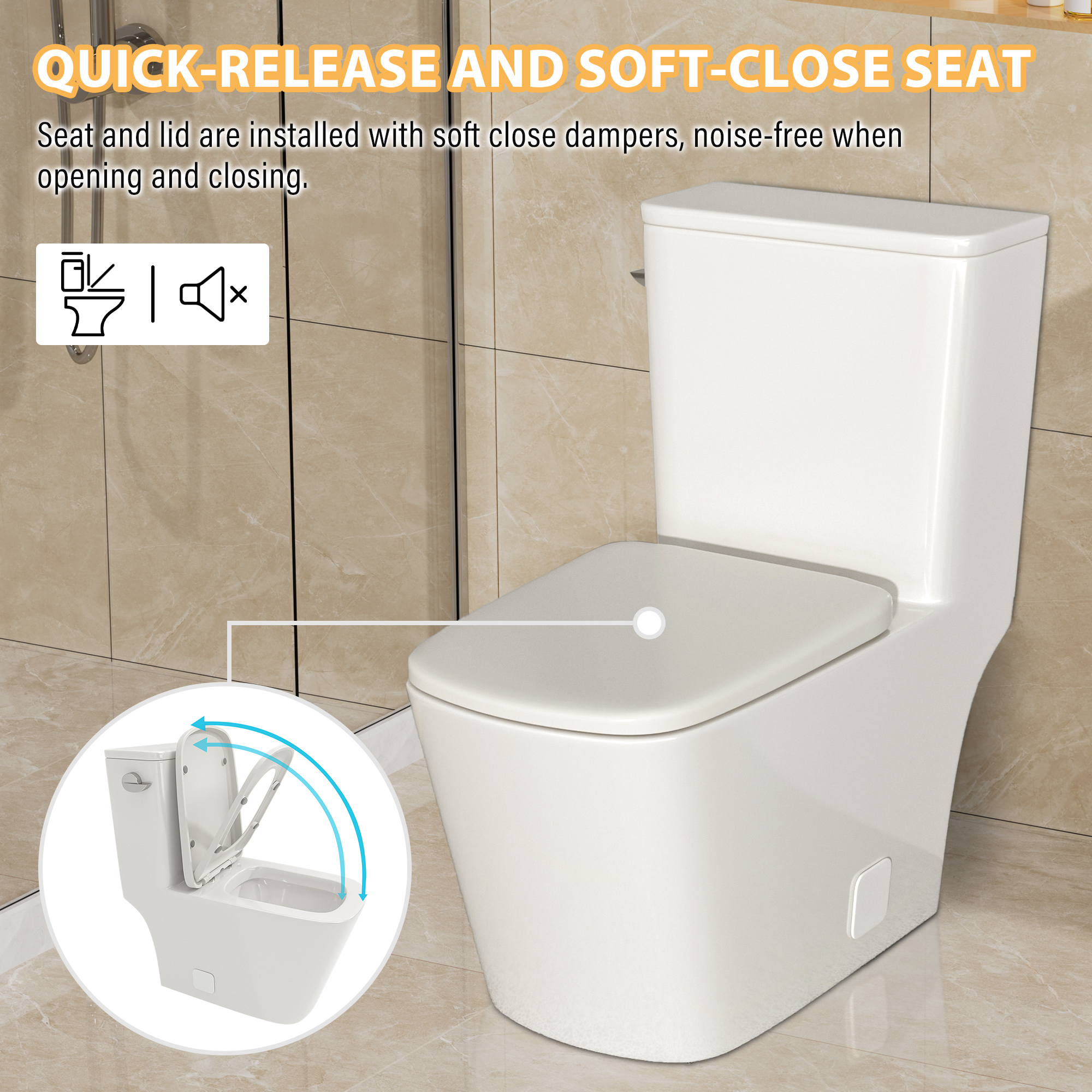 Ceramic Floor-Mounted One-Piece Toilet with 1.28 GPF Single Flush
