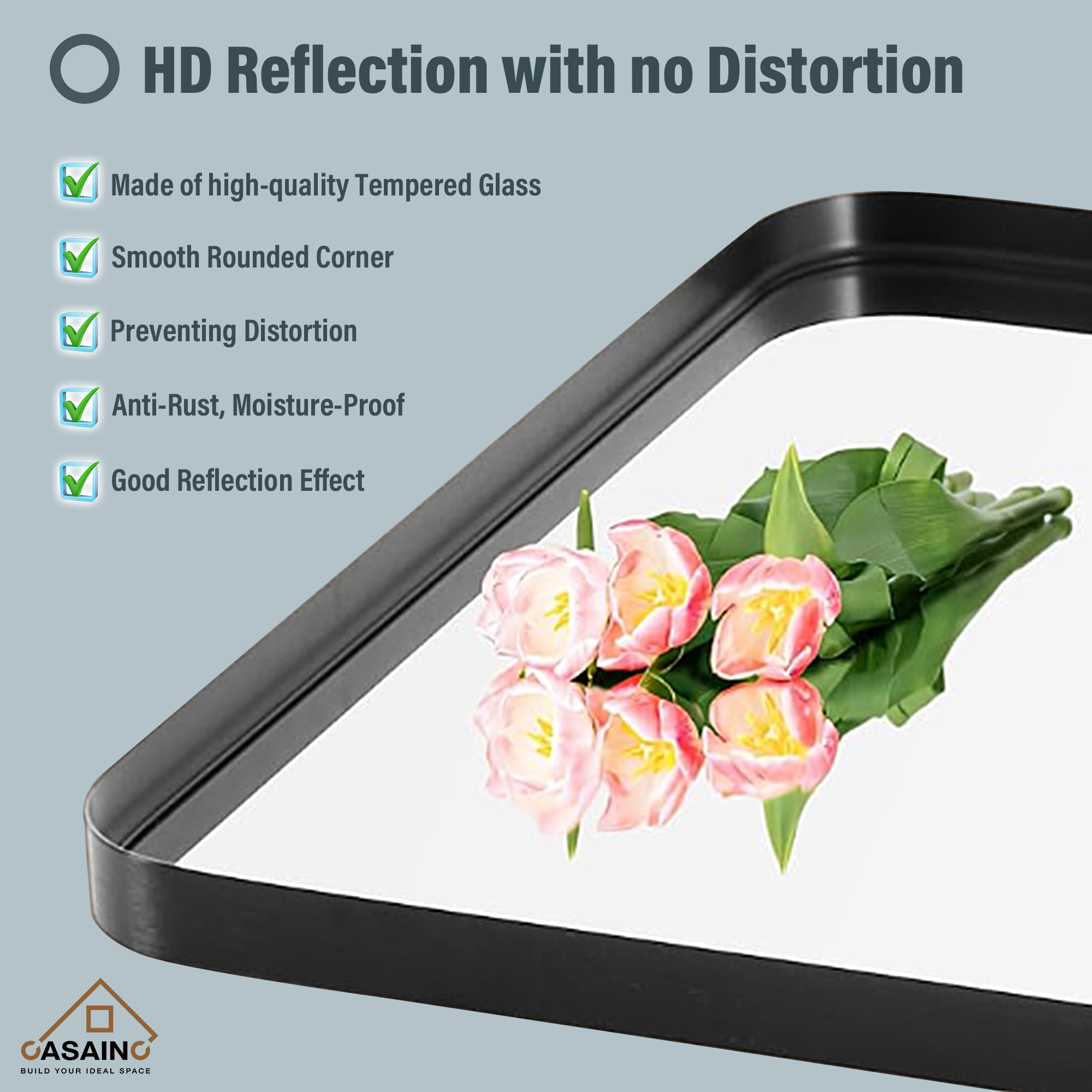 Wall-Mounted Vanity Mirror with Matte Black Metal Frame