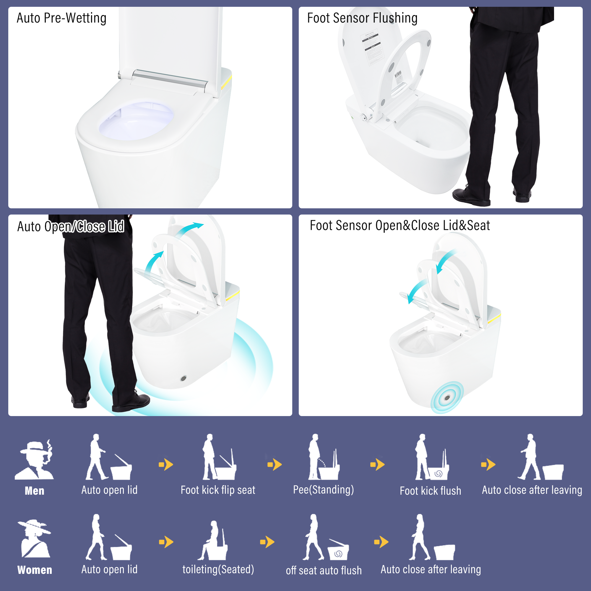 Elongated Heated Seat Smart Toilet with Built-In Bidet and Multicolor LED Backlight