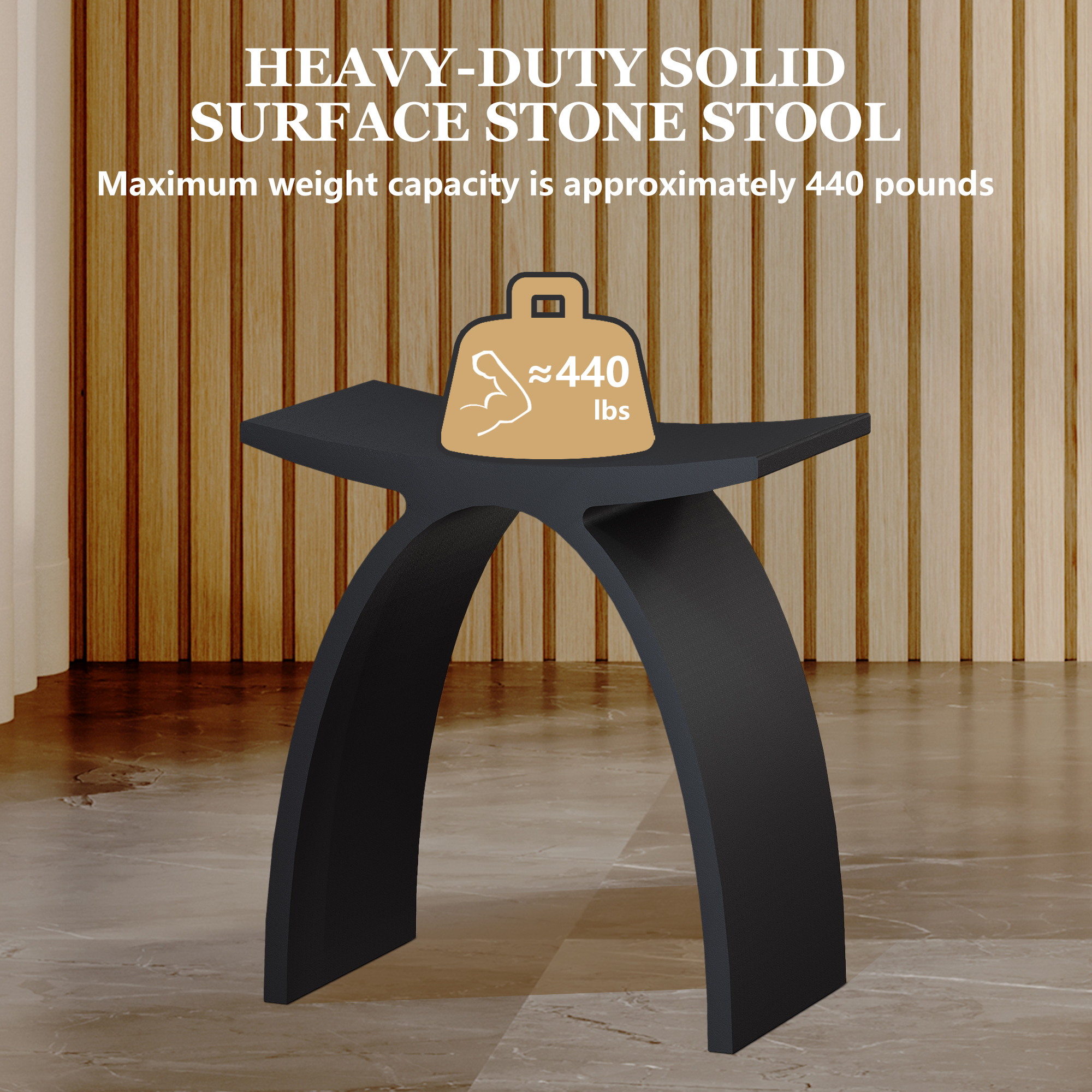 Modern Arched Solid Surface Bathroom Shower Stool in Matte White/Matte Black