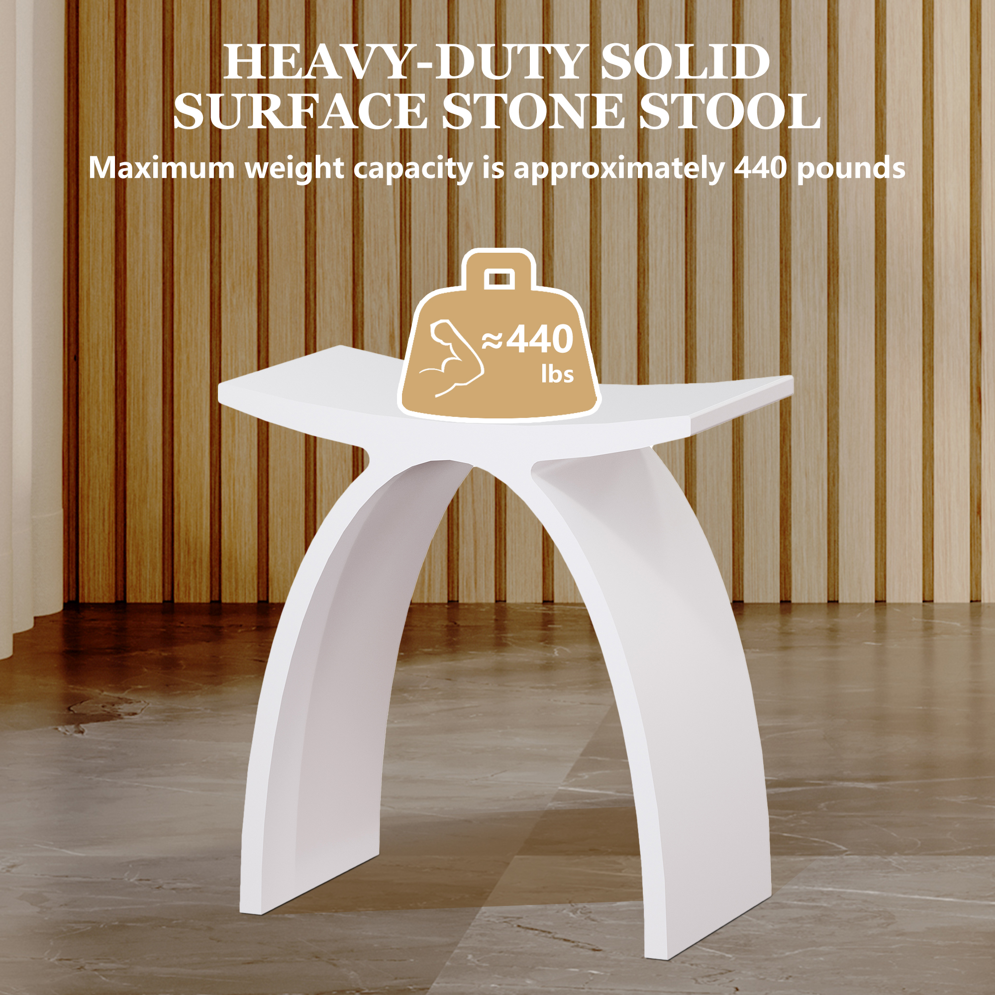 Modern Arched Solid Surface Bathroom Shower Stool in Matte White/Matte Black