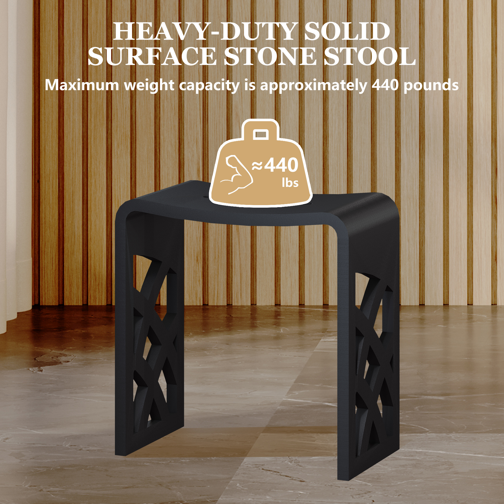 Chic Solid Surface Stone Bath Stool with Lattice Carved Legs