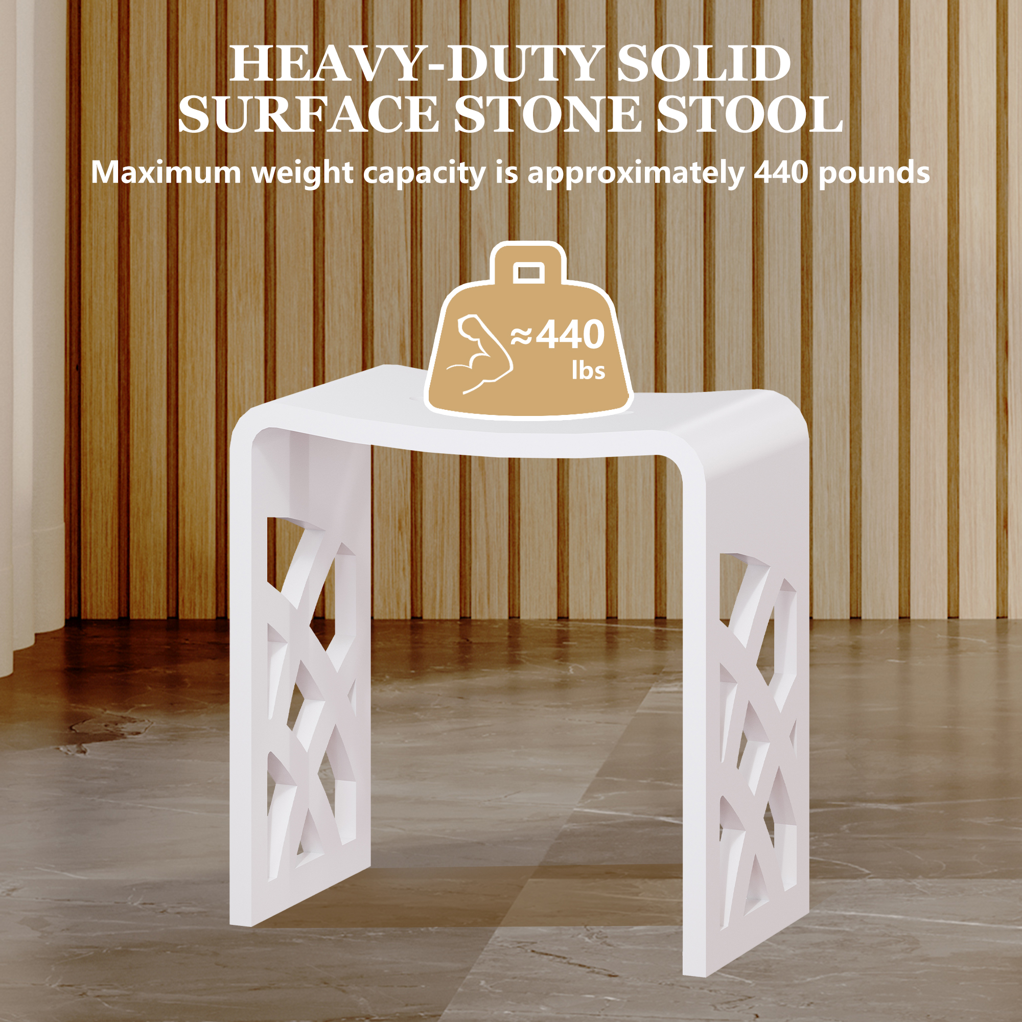 Chic Solid Surface Stone Bath Stool with Lattice Carved Legs