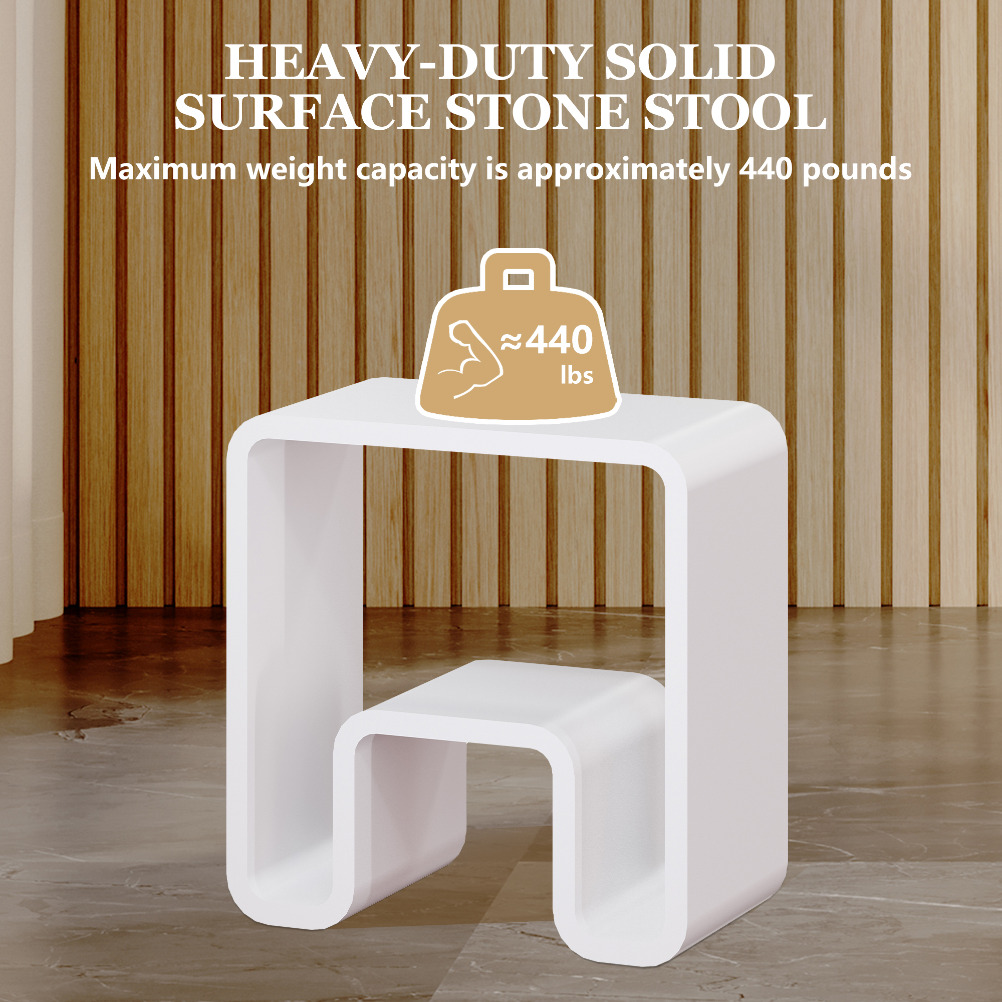 Solid Surface Freestanding Shower Stool with Wide Legs & Dual-Layer Design