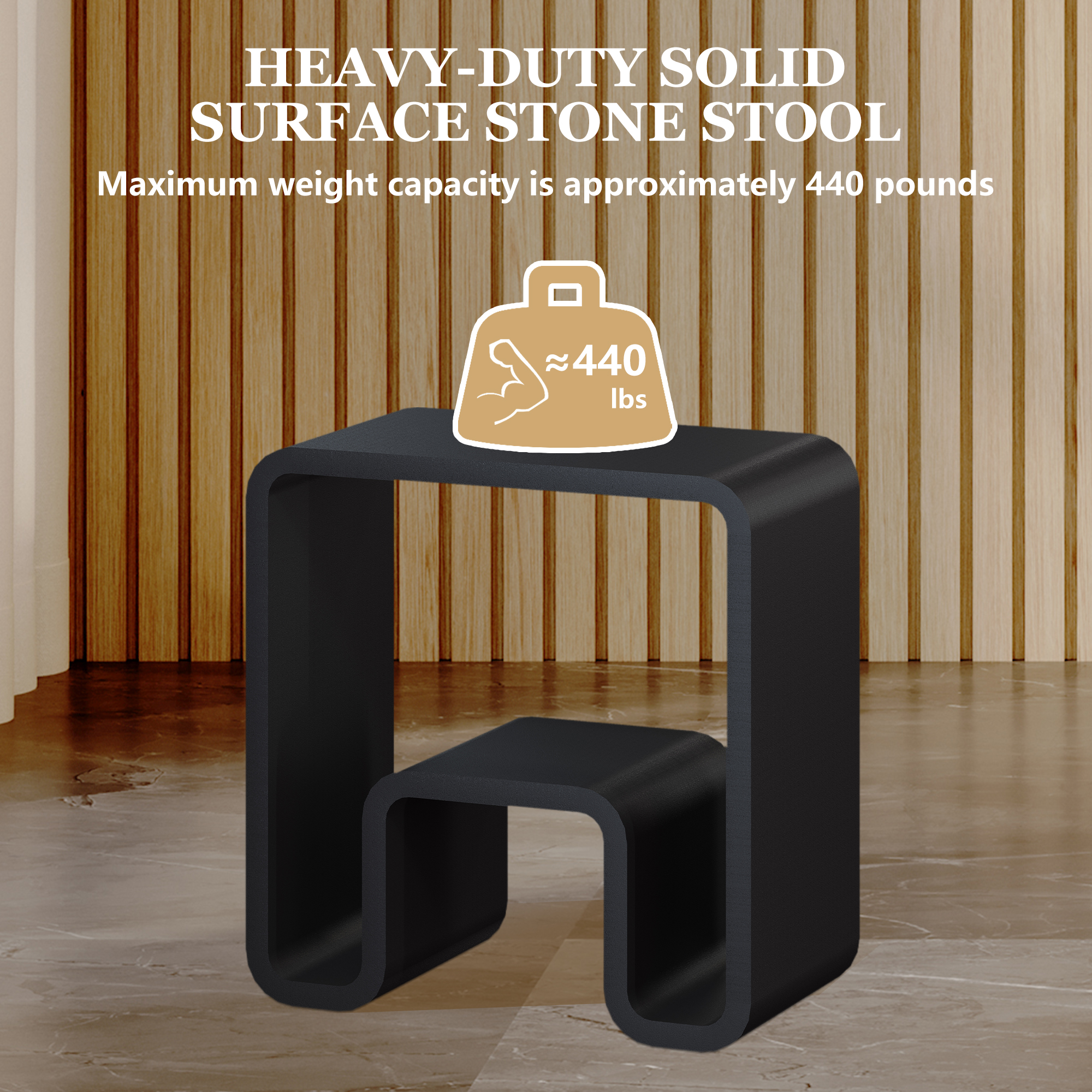 Solid Surface Freestanding Shower Stool with Wide Legs & Dual-Layer Design