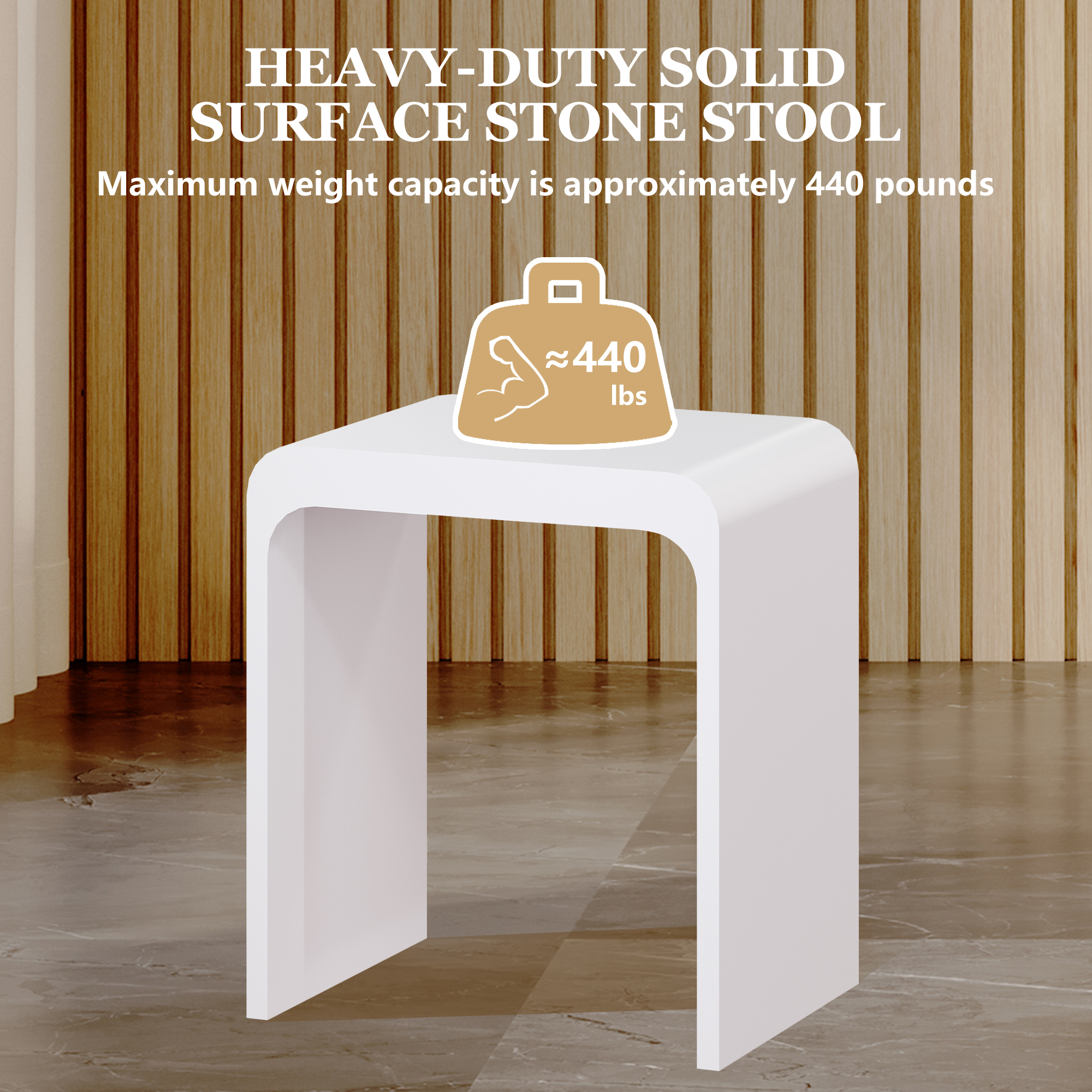Solid Surface Bathroom Shower Stool with 1.77" Thickened Seat