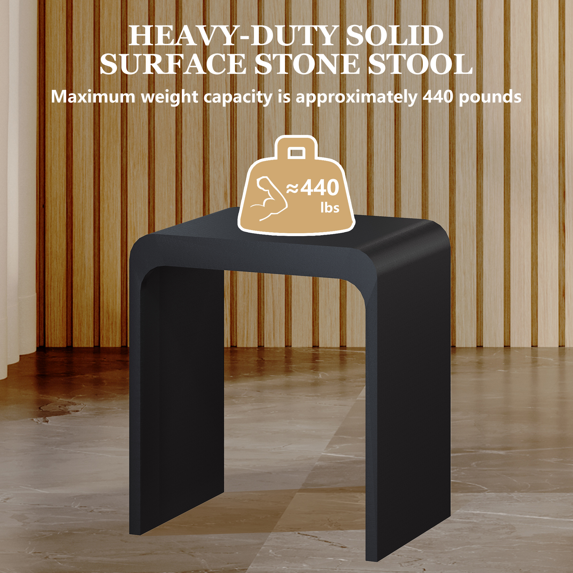 Solid Surface Bathroom Shower Stool with 1.77" Thickened Seat