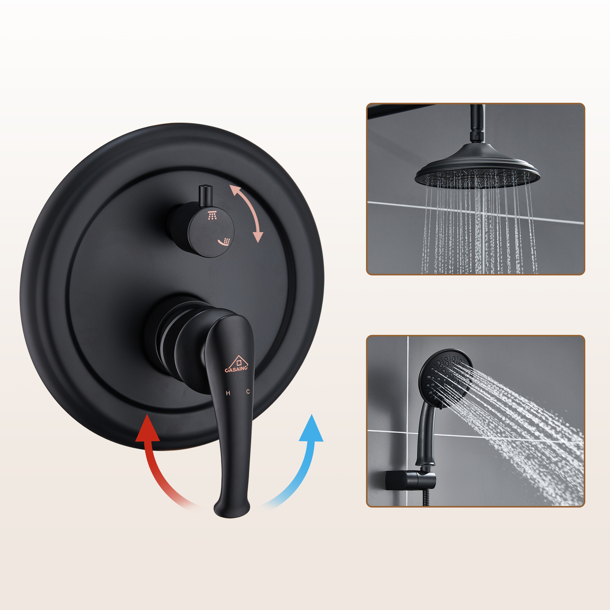 8.3" Wall-mounted Rain Shower System with Handheld & Valve Included